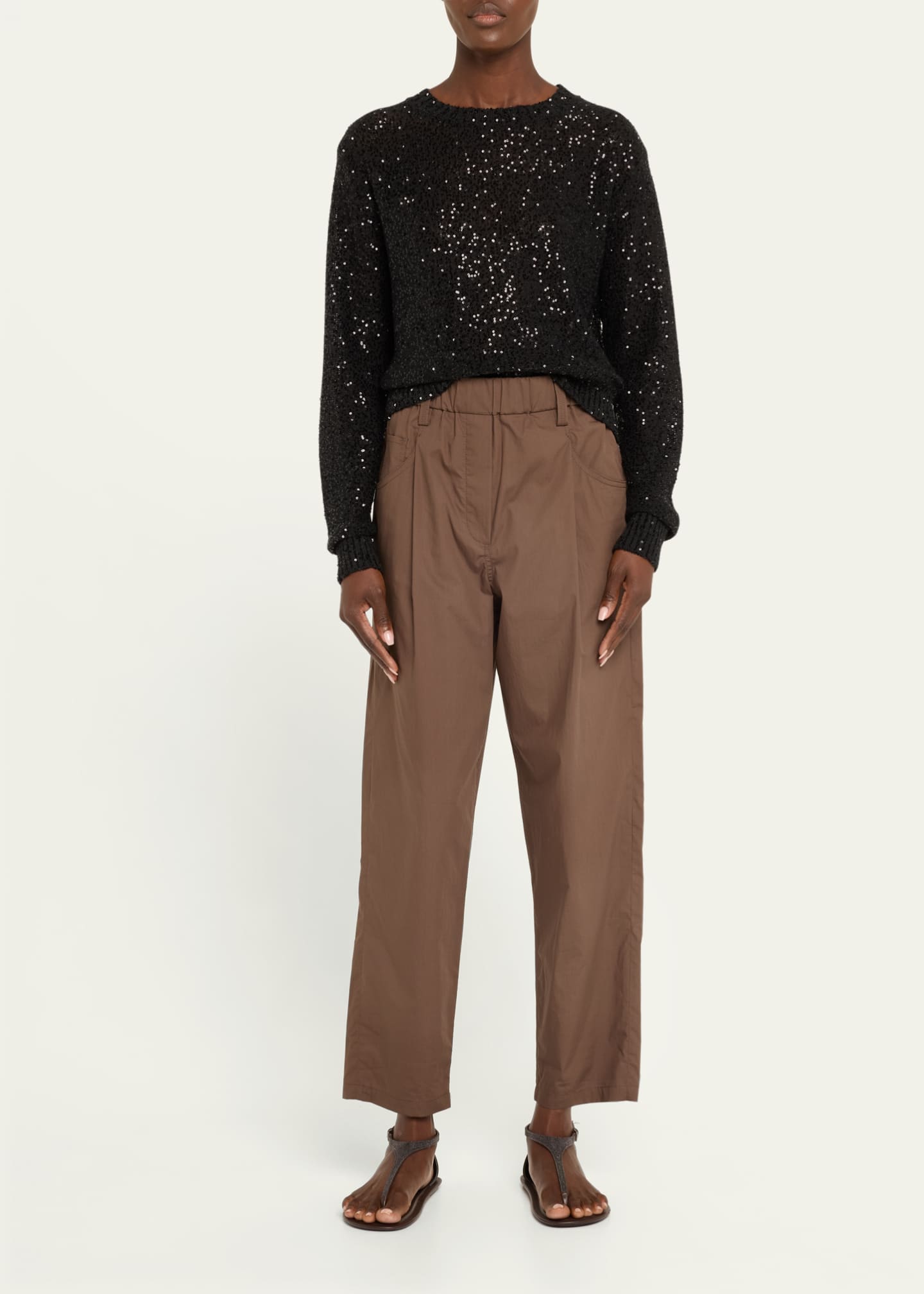 Brunello Cucinelli Poplin Baggy Straight-Leg Crop Pull-On Pants Image 2 of 5