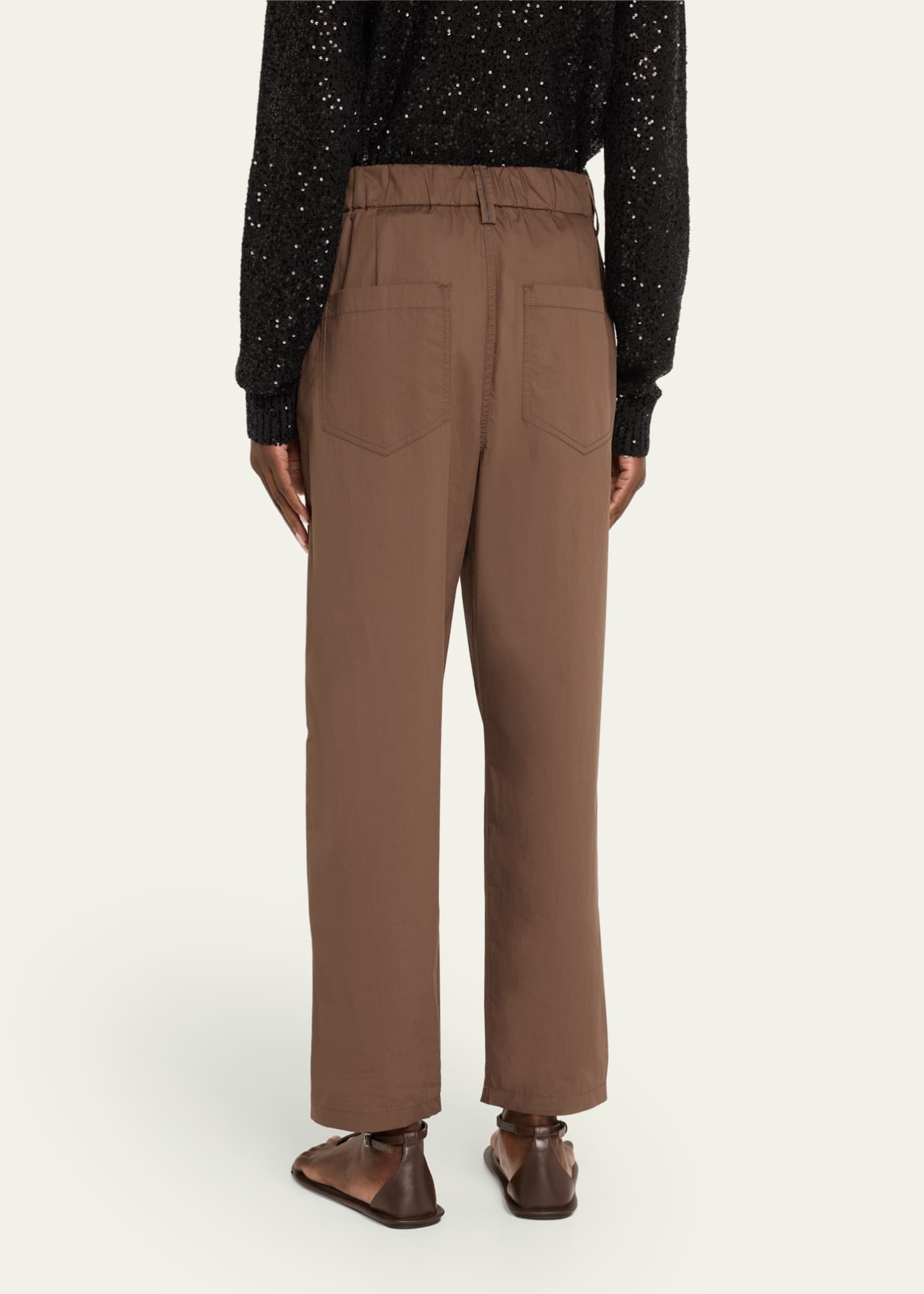 Brunello Cucinelli Poplin Baggy Straight-Leg Crop Pull-On Pants Image 3 of 5