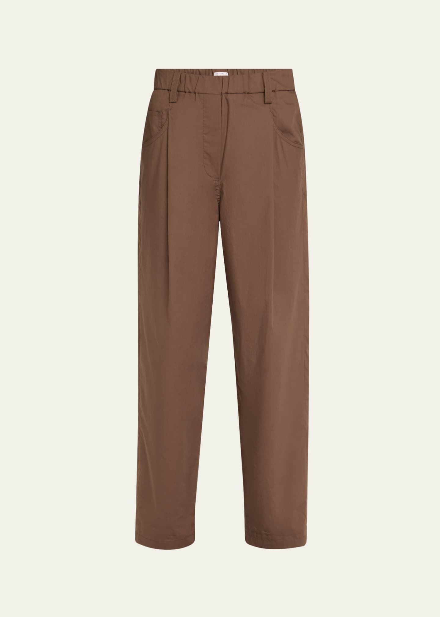 Brunello Cucinelli Poplin Baggy Straight-Leg Crop Pull-On Pants Image 1 of 5