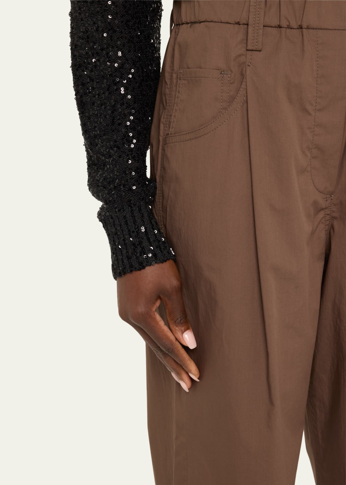 Brunello Cucinelli Poplin Baggy Straight-Leg Crop Pull-On Pants Image 5 of 5