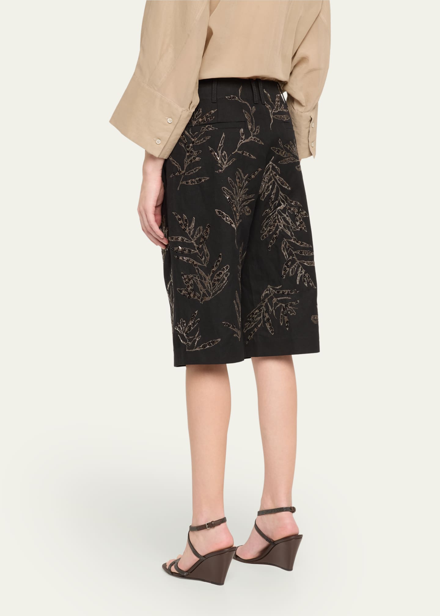 Brunello Cucinelli Structured Canvas Herbarium Sequined Shorts Image 3 of 5