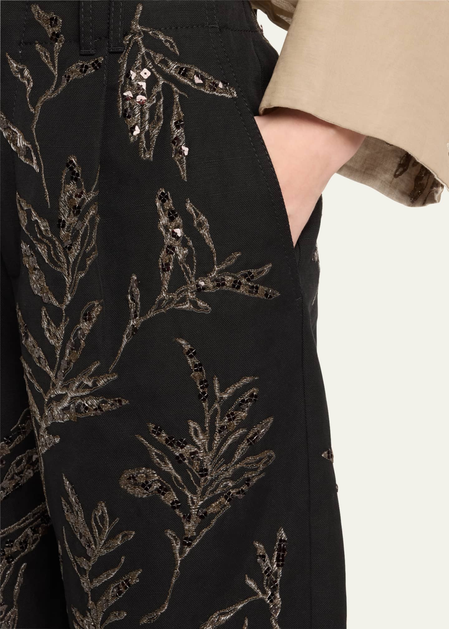 Brunello Cucinelli Structured Canvas Herbarium Sequined Shorts Image 5 of 5