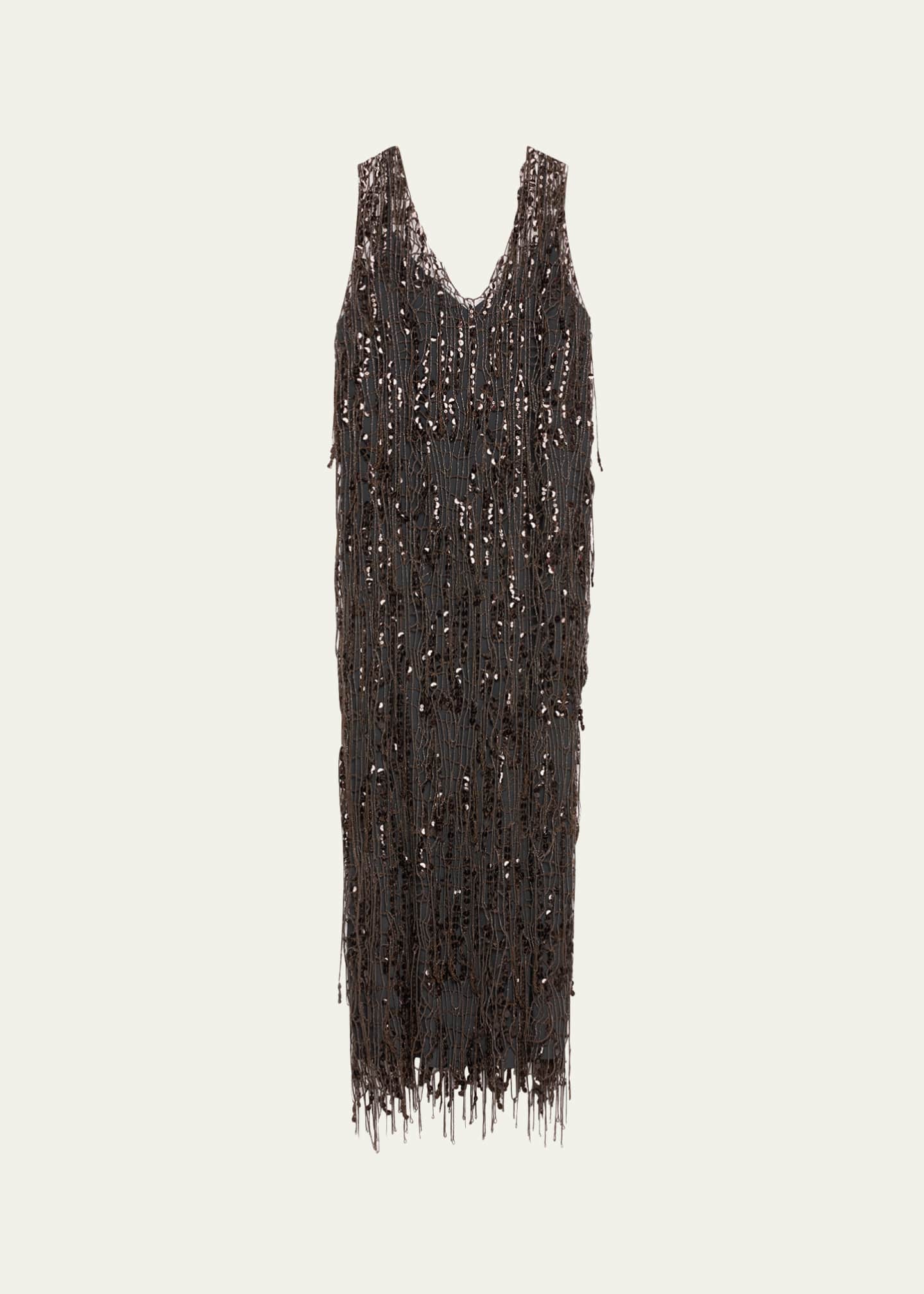 Brunello Cucinelli Sequined Net V-Neck Opera Dress Image 1 of 5