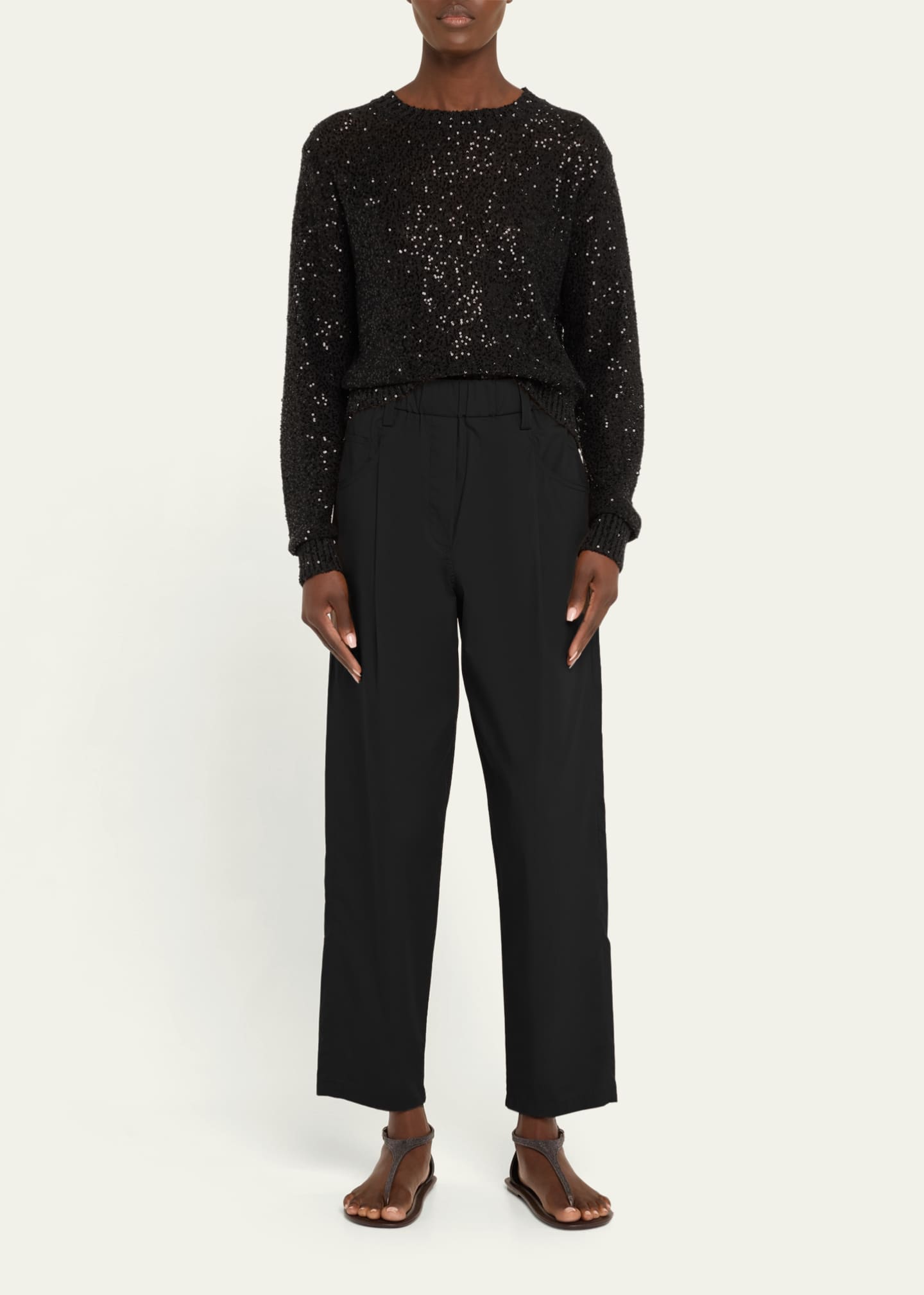 Brunello Cucinelli Paillette Linen-Cashmere Crewneck Sweater Image 2 of 5