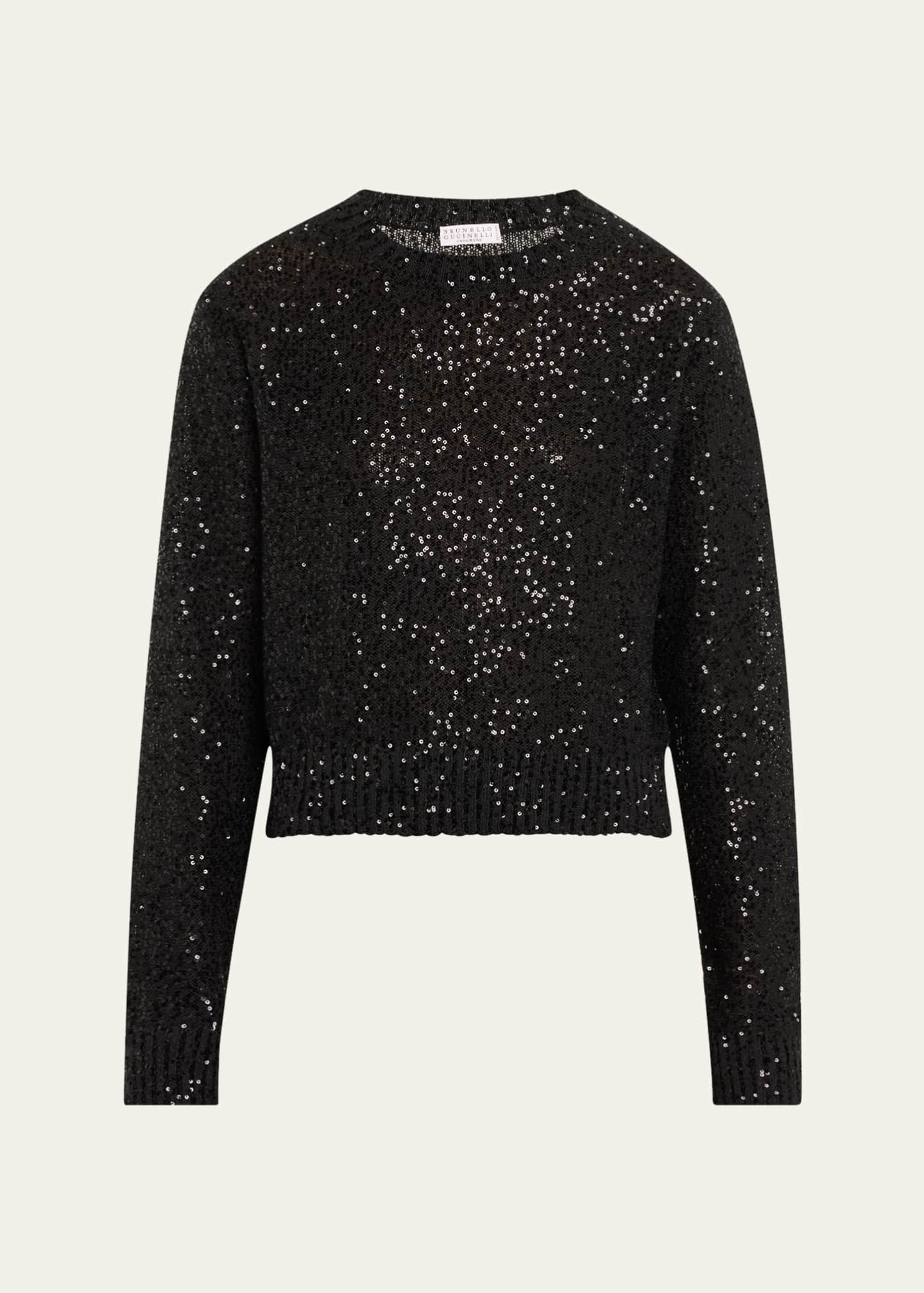 Brunello Cucinelli Paillette Linen-Cashmere Crewneck Sweater Image 1 of 5