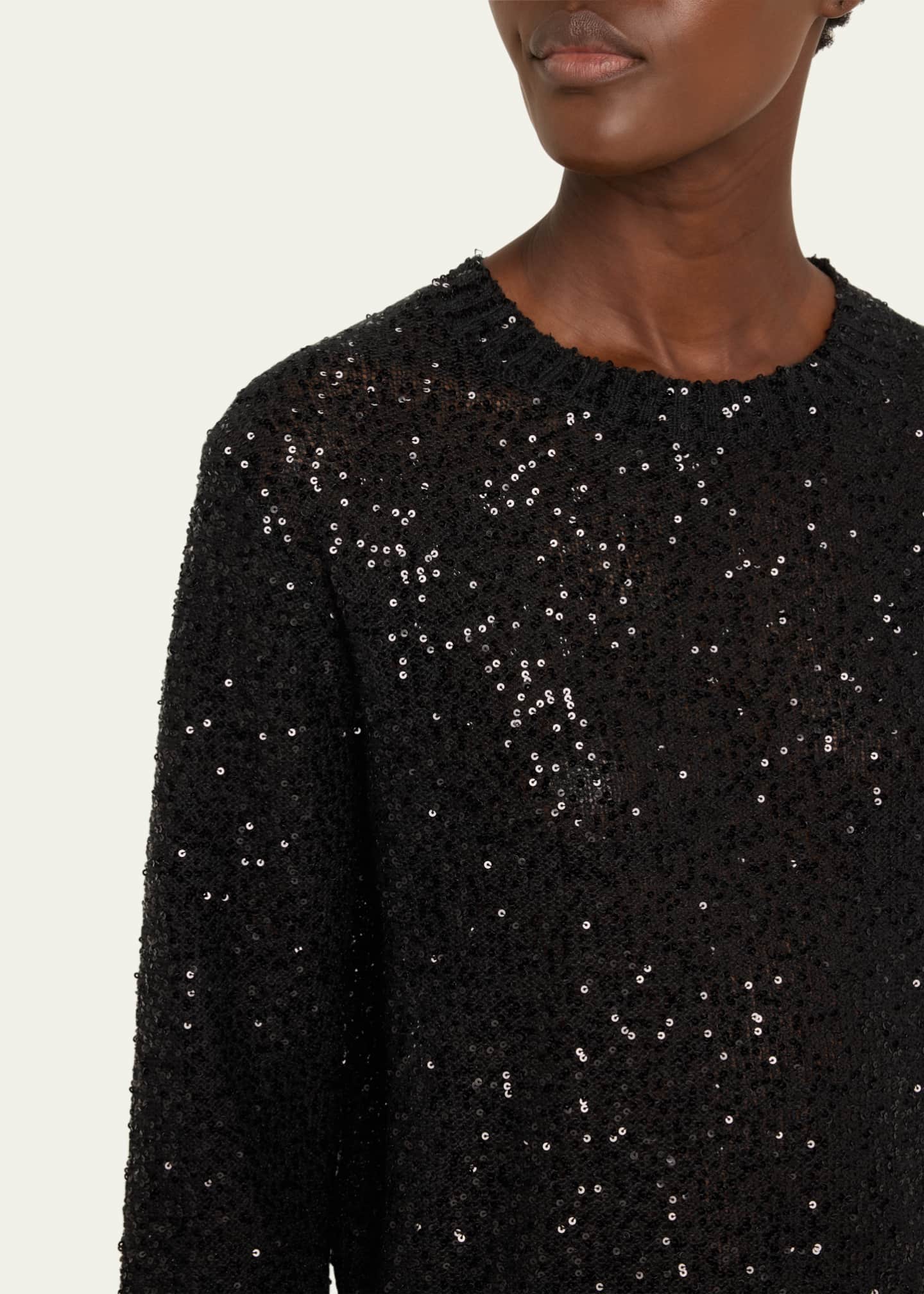 Brunello Cucinelli Paillette Linen-Cashmere Crewneck Sweater Image 5 of 5