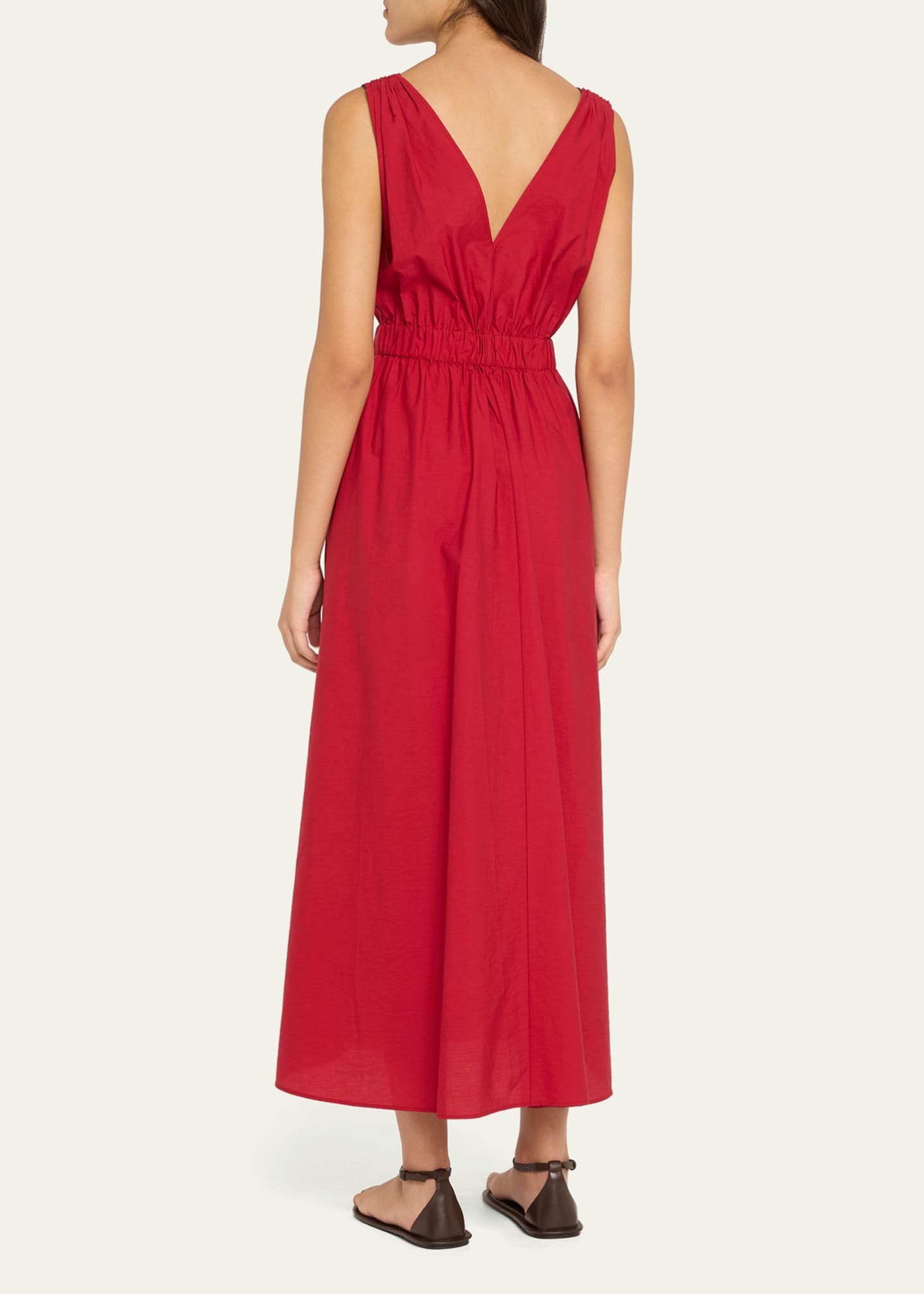 Brunello Cucinelli Monili-Shoulder Belted Crinkle Cotton Midi Dress Image 3 of 5