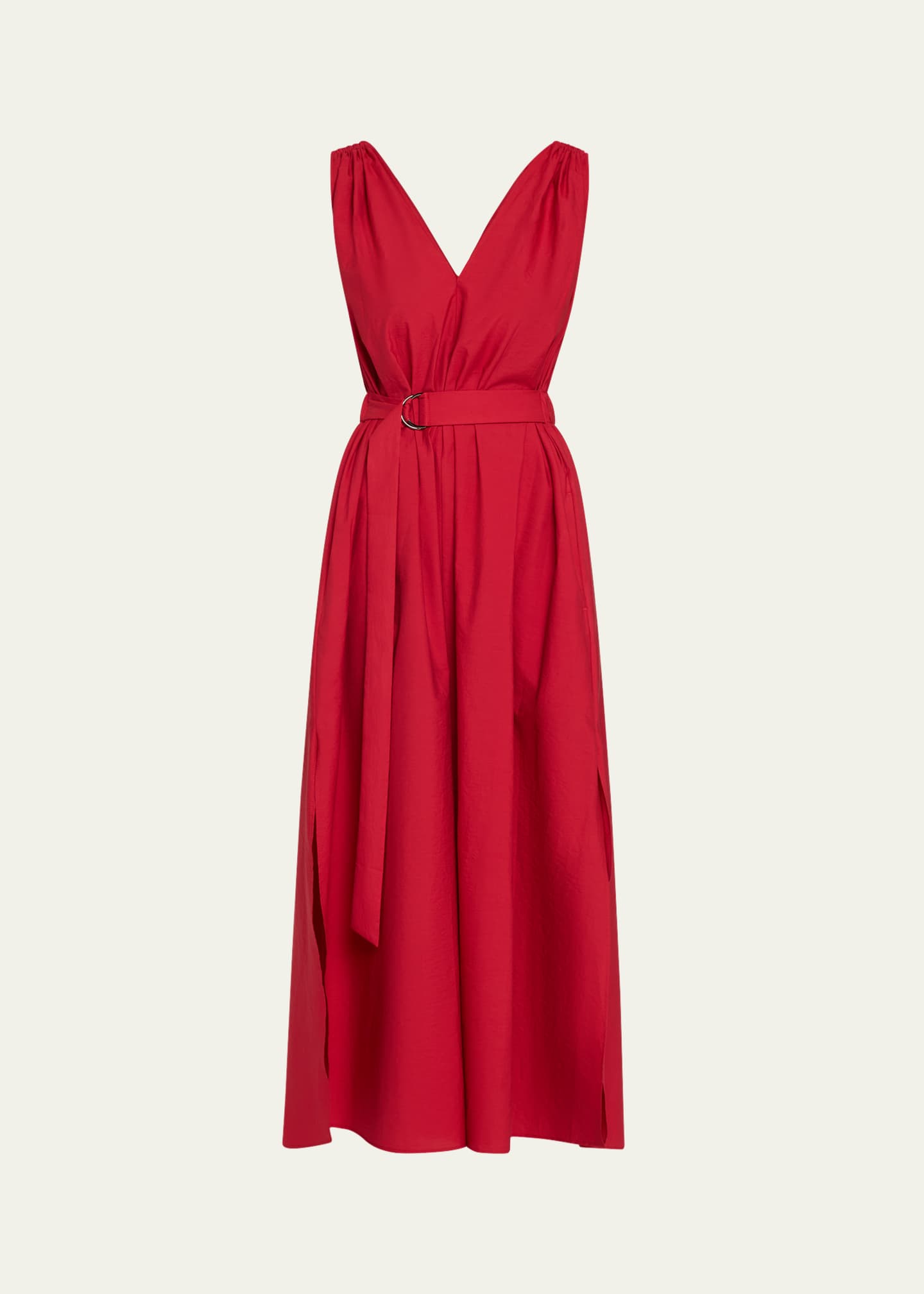 Brunello Cucinelli Monili-Shoulder Belted Crinkle Cotton Midi Dress Image 1 of 5