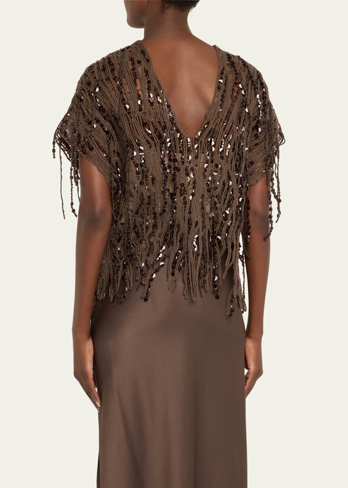 Brunello Cucinelli Sequin Macrame Embroidered V-Neck Sweater Image 3 of 5