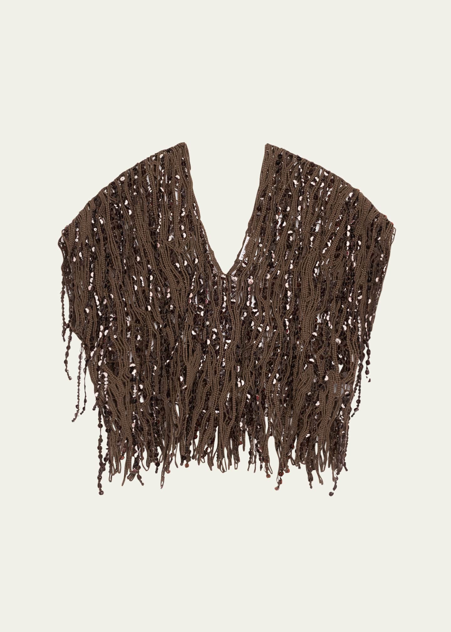 Brunello Cucinelli Sequin Macrame Embroidered V-Neck Sweater Image 1 of 5