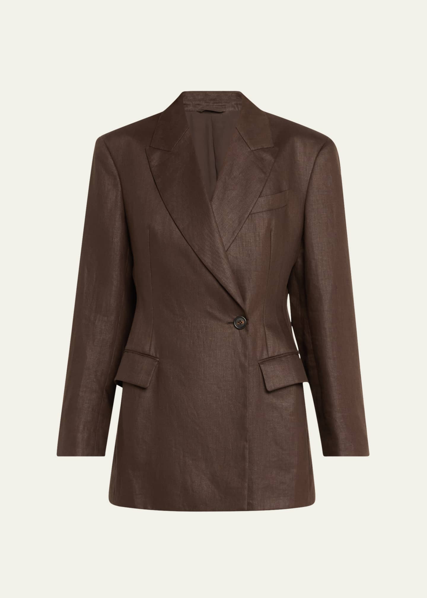 Brunello Cucinelli Glossy Linen Diagonal Button Front Blazer Image 1 of 4