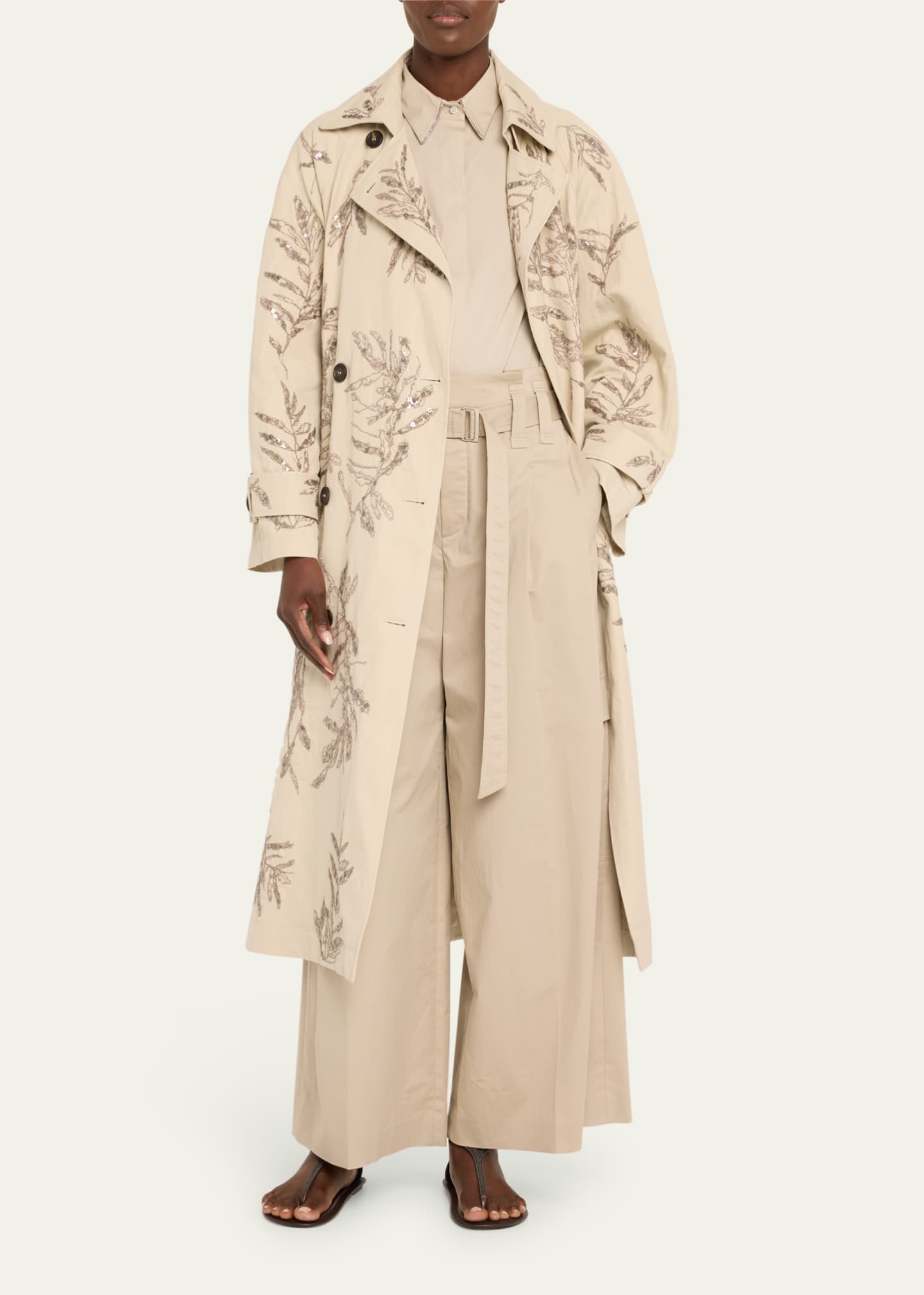 Brunello Cucinelli Herbarium Paillette Embroidered Belted Trench Coat Image 2 of 5