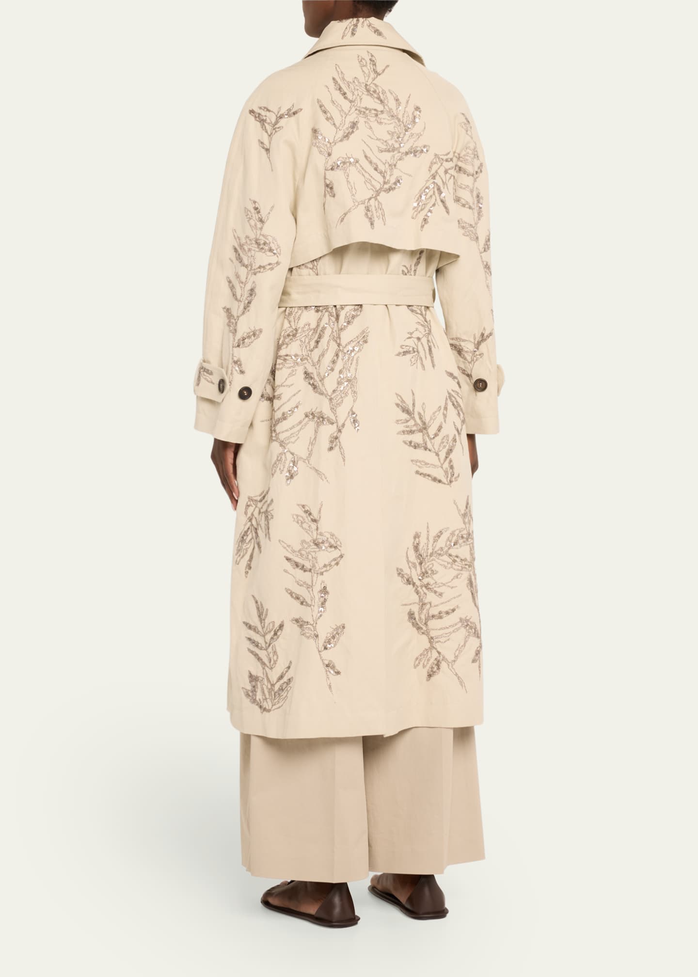 Brunello Cucinelli Herbarium Paillette Embroidered Belted Trench Coat Image 3 of 5