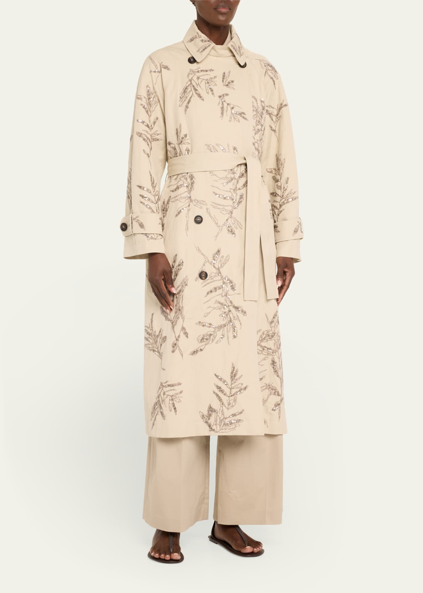 Brunello Cucinelli Herbarium Paillette Embroidered Belted Trench Coat Image 4 of 5