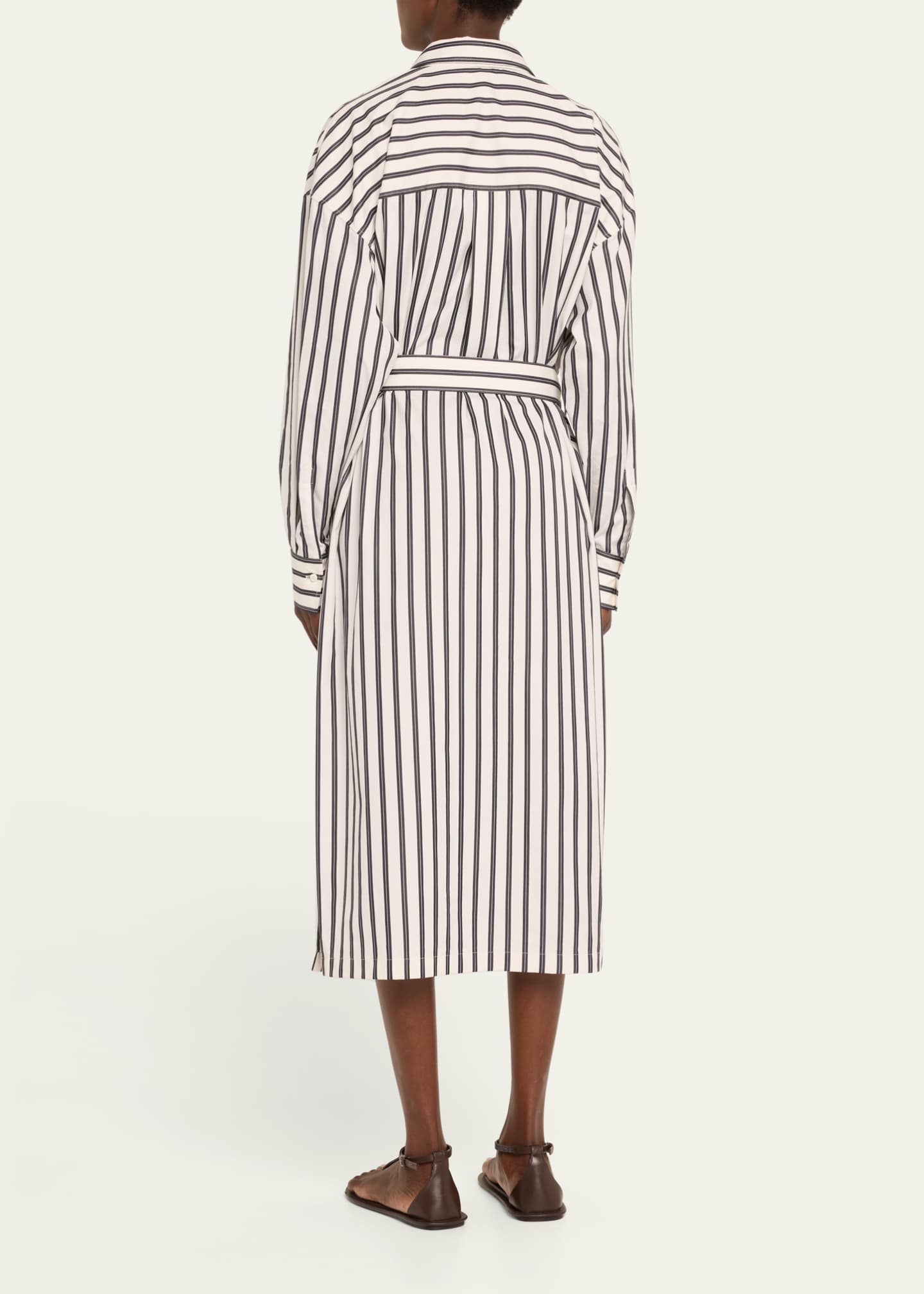 Brunello Cucinelli Stripe Sequined Herbarium Belted Midi Shirtdress Image 3 of 5