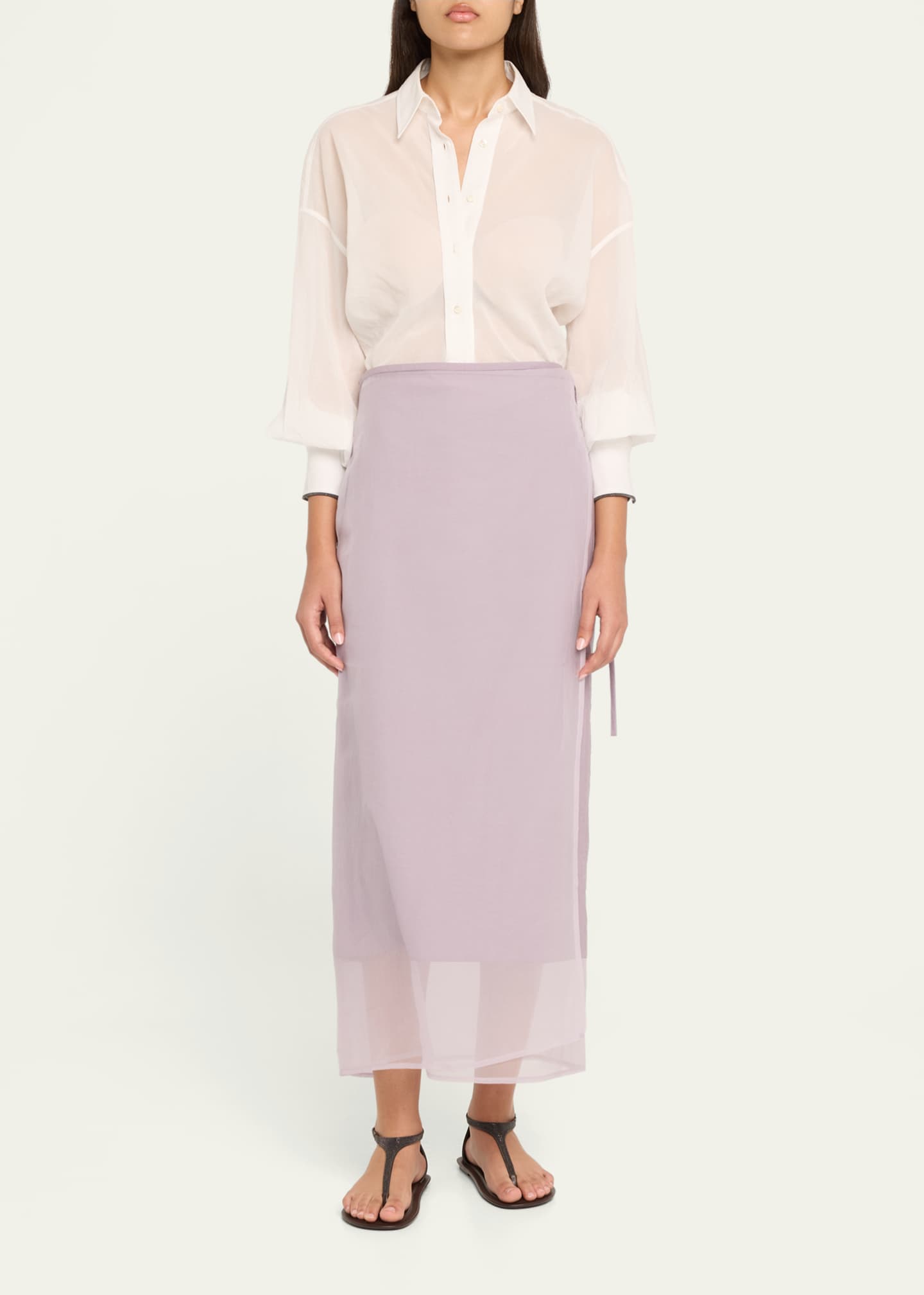 Brunello Cucinelli Crispy Cotton Midi Sarong Skirt Image 2 of 5
