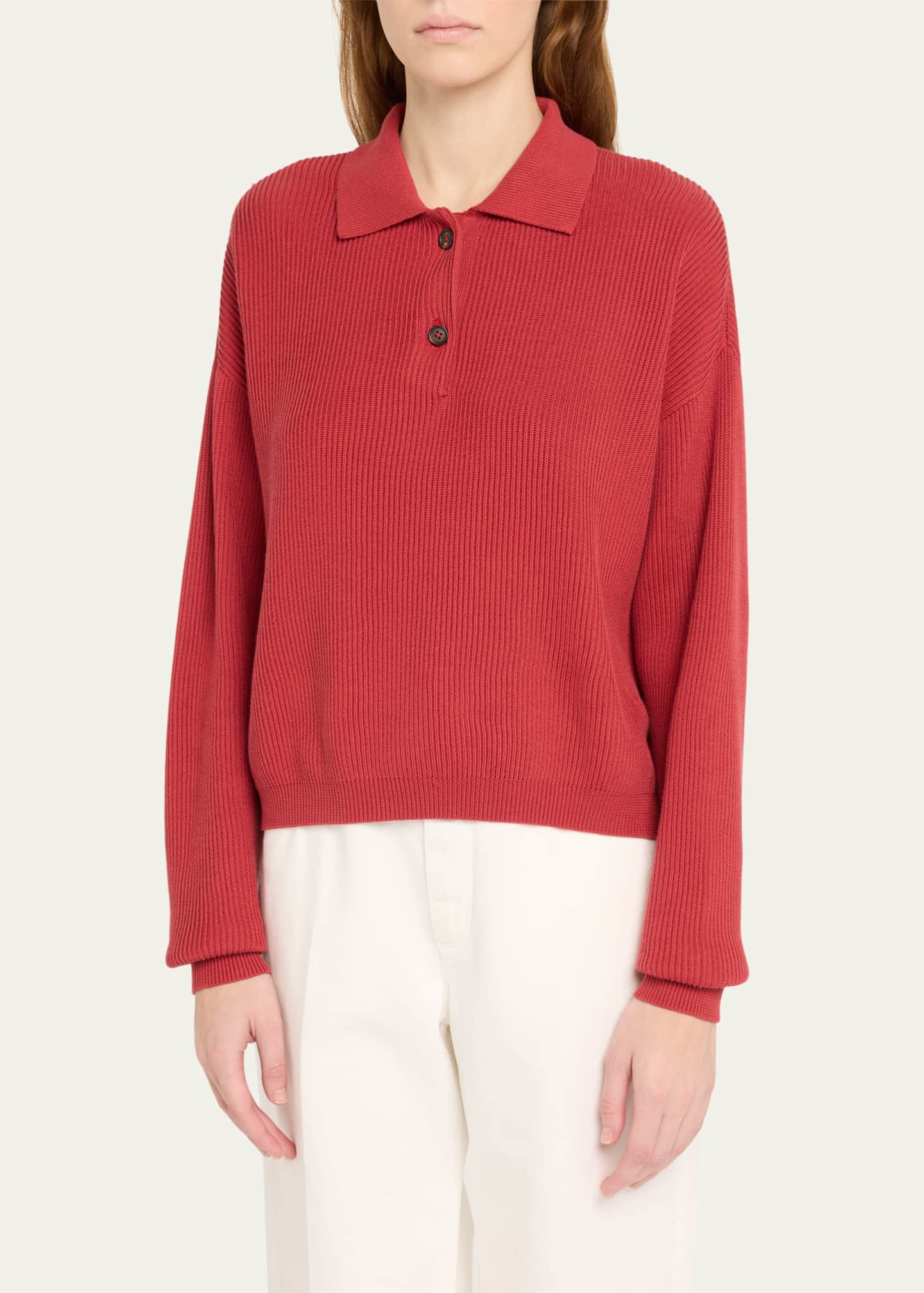 Brunello Cucinelli Cotton Rib-Knit Long-Sleeve Polo Sweater