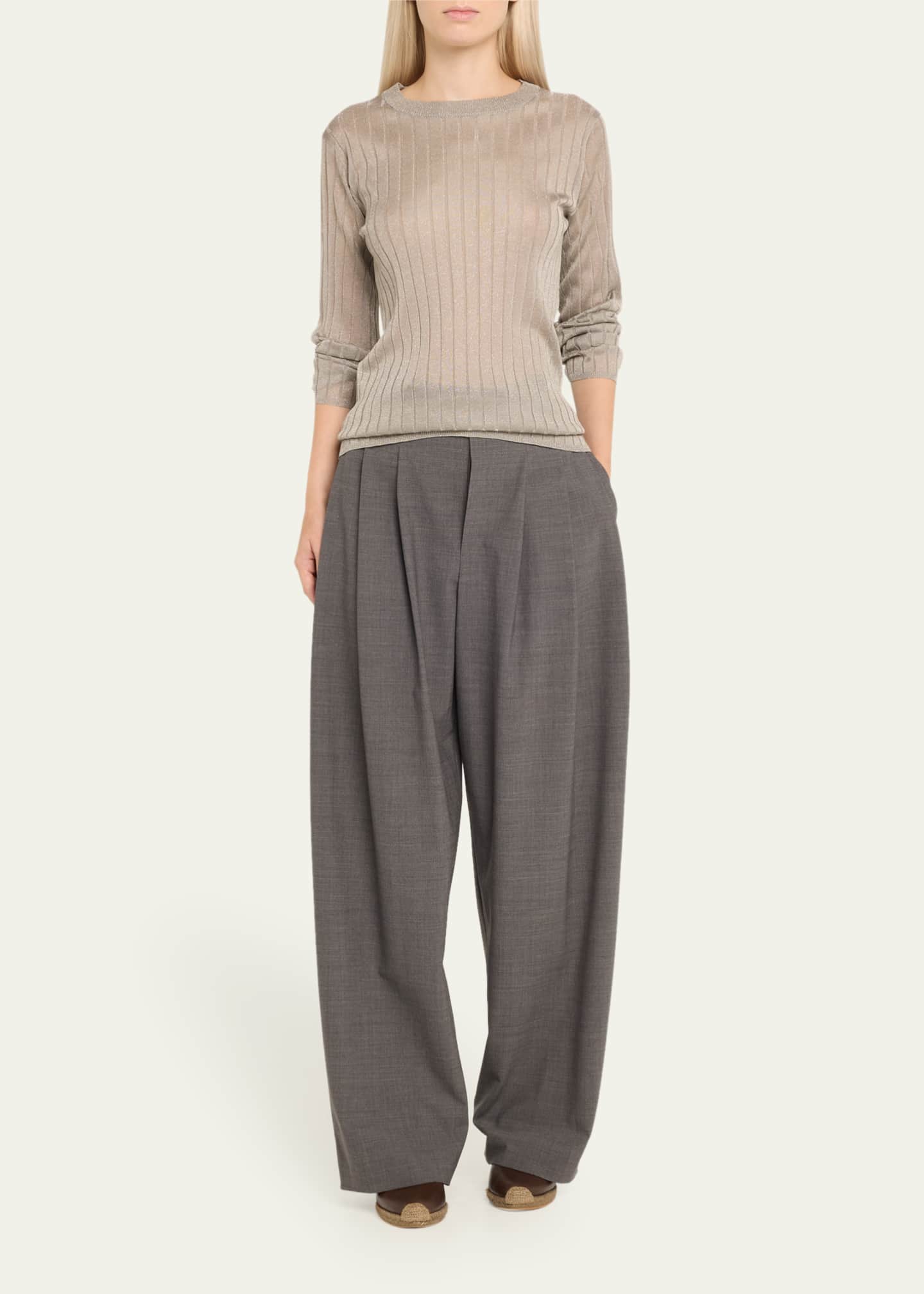 Brunello Cucinelli Metallic Rib Fitted Knit Sweater Image 2 of 5