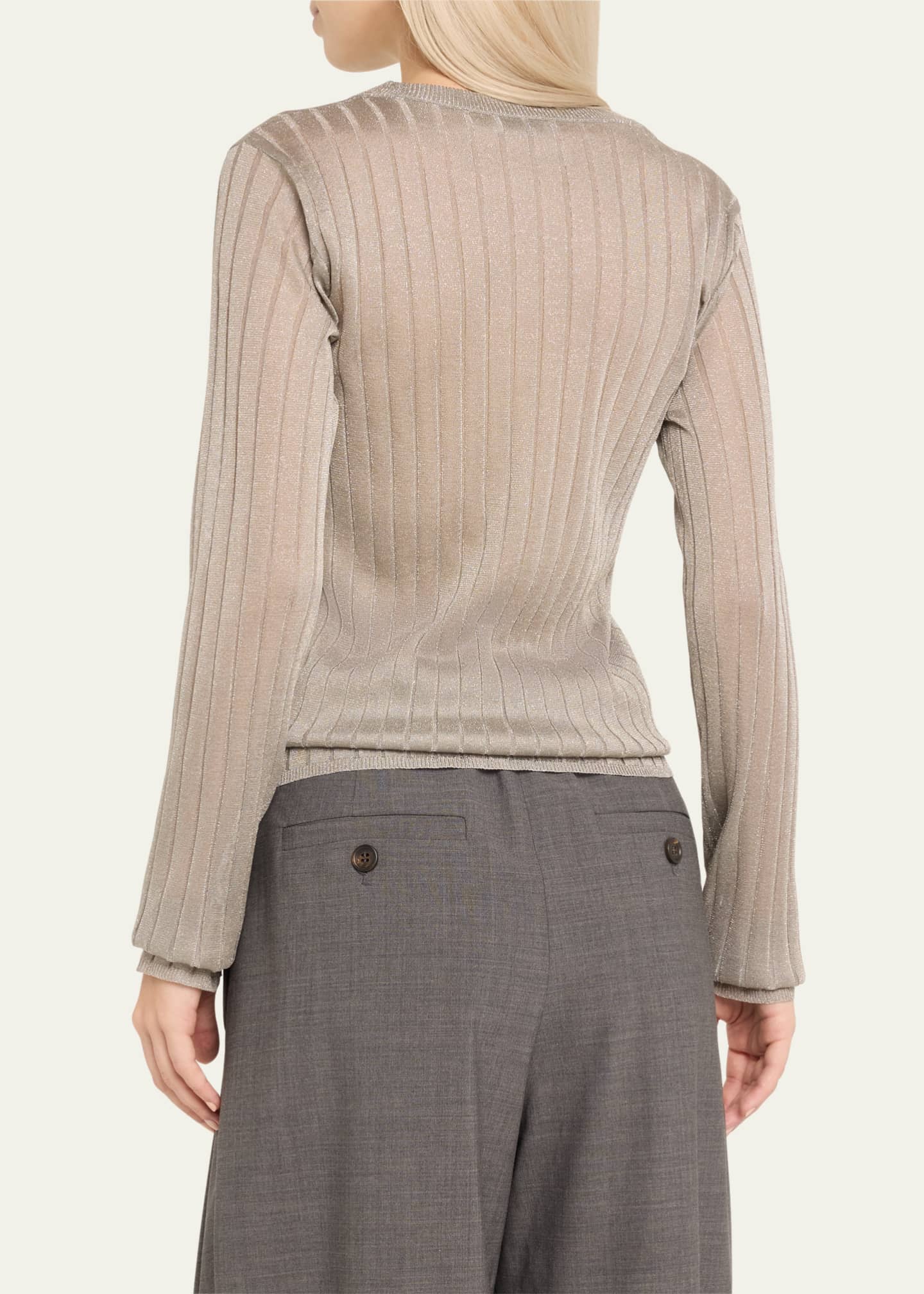Brunello Cucinelli Metallic Rib Fitted Knit Sweater Image 3 of 5