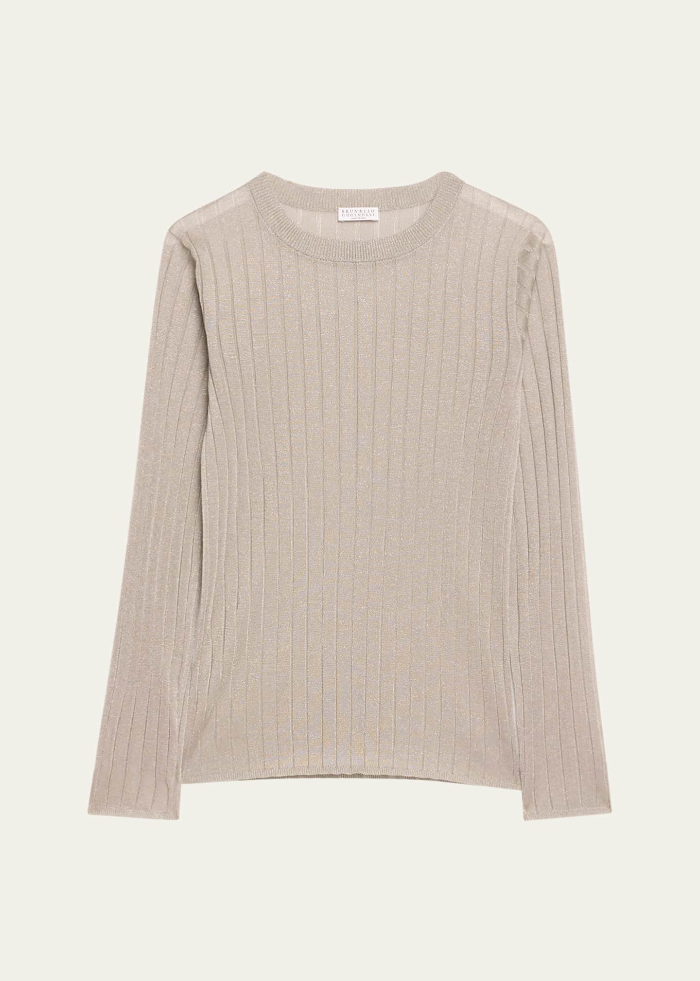Brunello Cucinelli Metallic Rib Fitted Knit Sweater Image 1 of 5