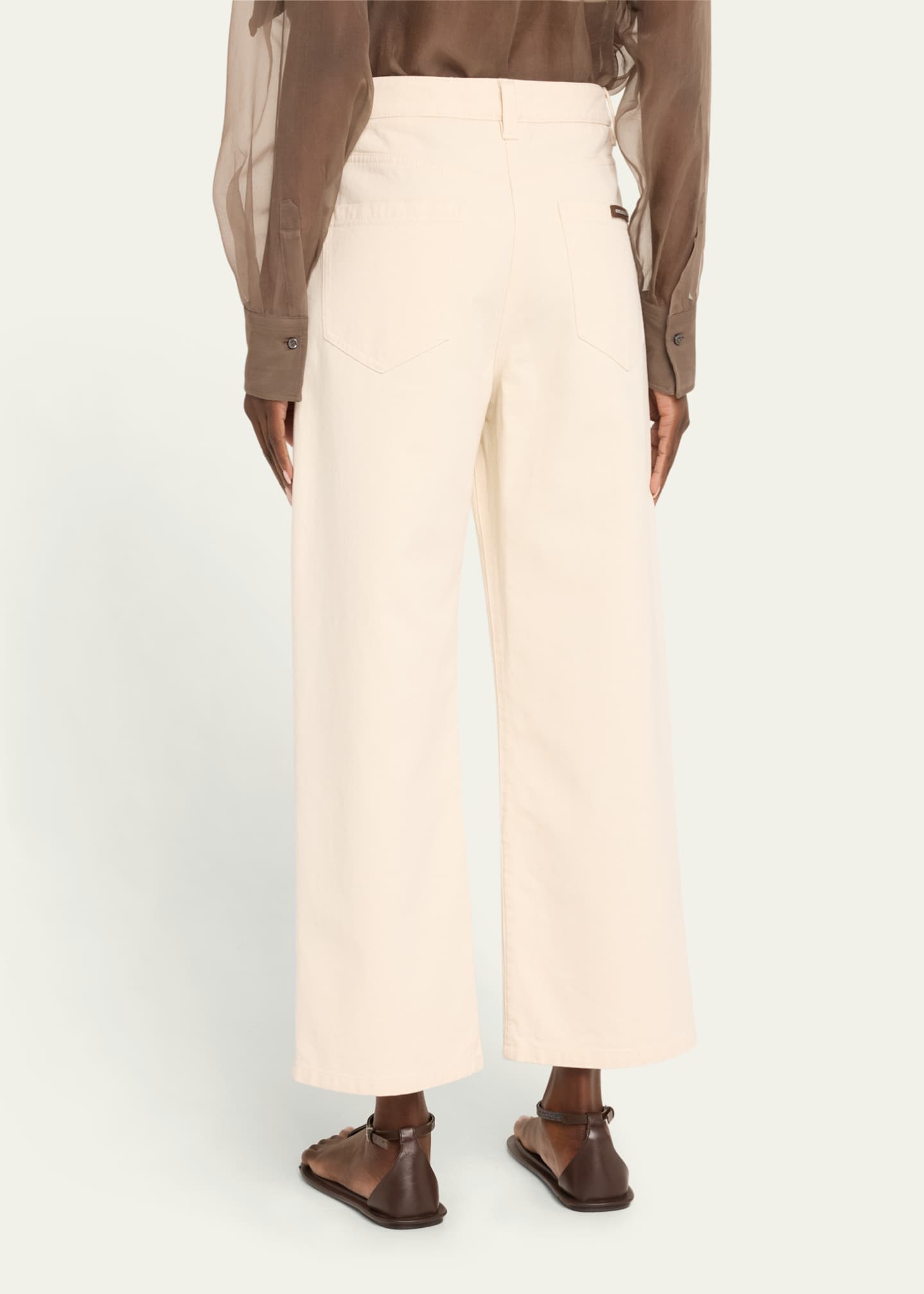 【送料&関税込】Brunello Cucinelli Cropped Flannel Pants Cotton-Linen Wide-Leg Crop Chino Pants | Neiman Marcus