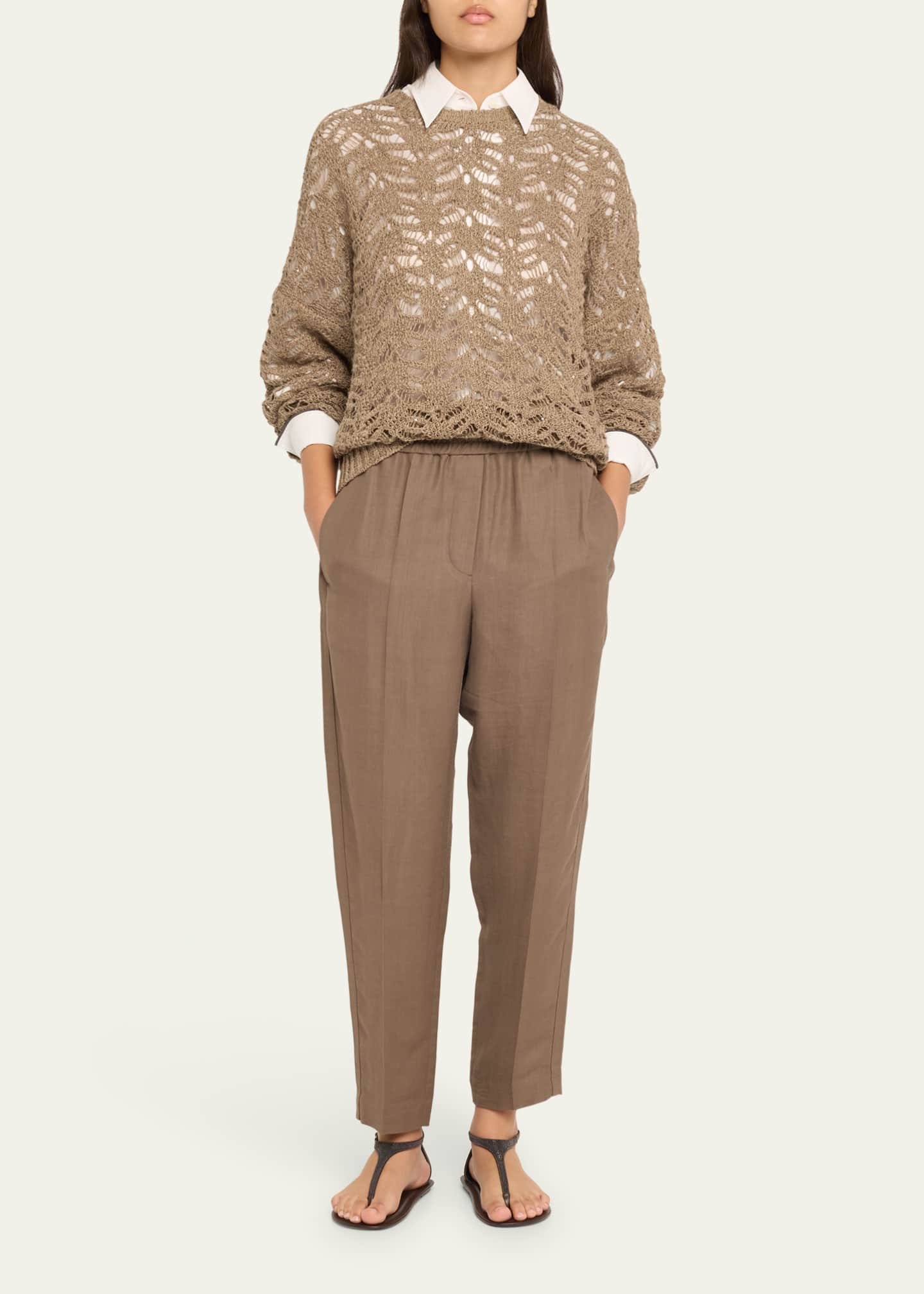 Brunello Cucinelli Paillette Lace Knit Crewneck Sweater Image 2 of 5