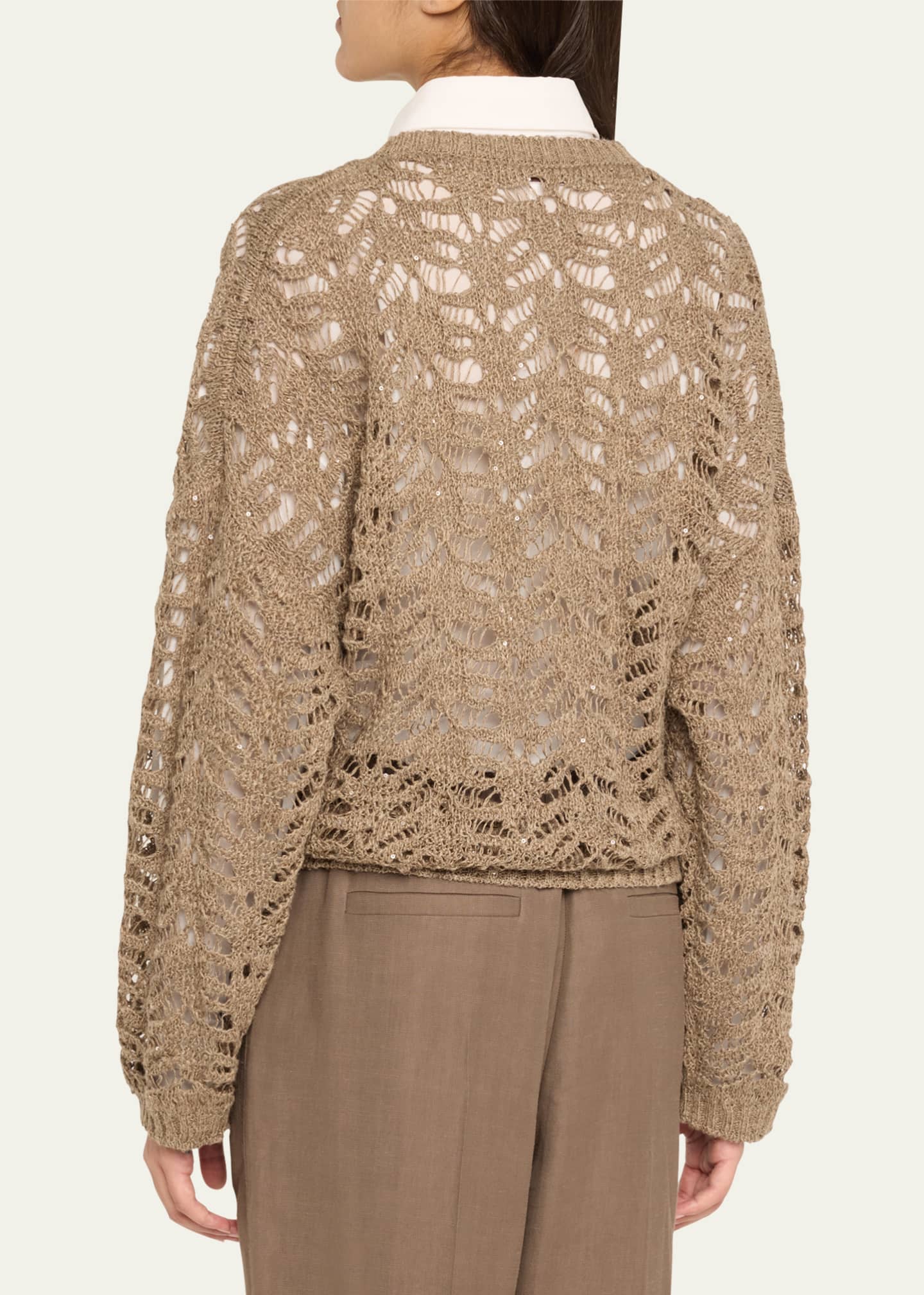 Brunello Cucinelli Paillette Lace Knit Crewneck Sweater Image 3 of 5