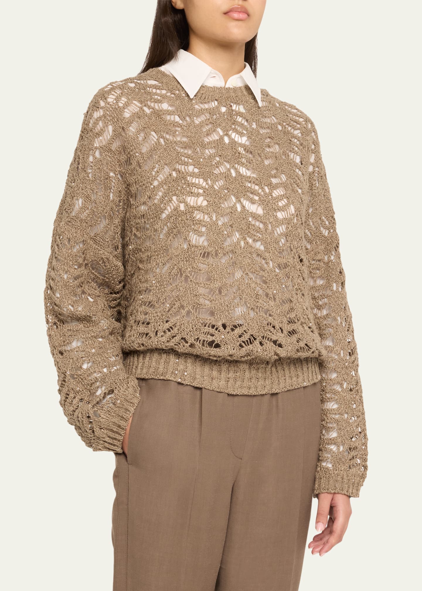 Brunello Cucinelli Paillette Lace Knit Crewneck Sweater Image 4 of 5