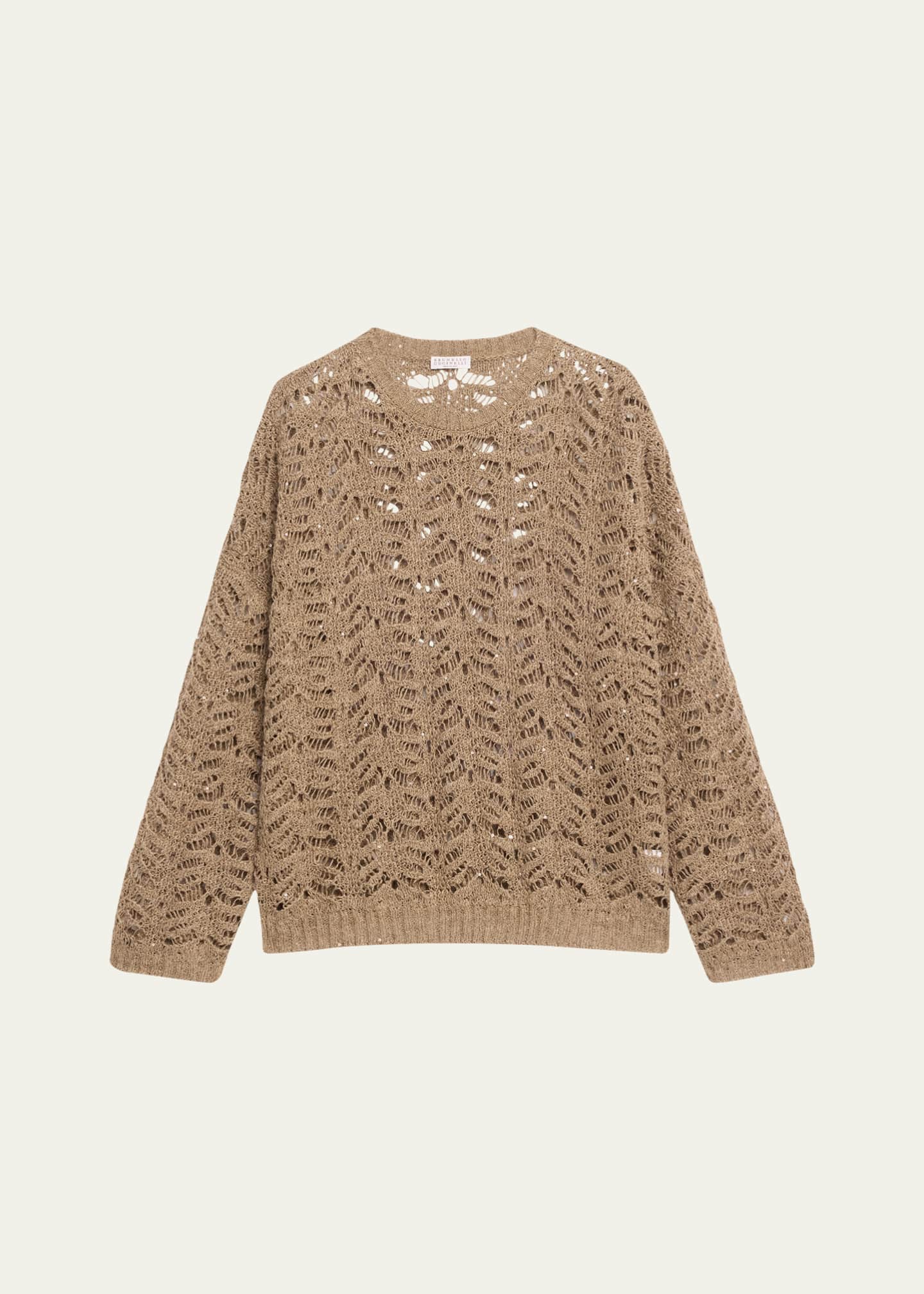 Brunello Cucinelli Paillette Lace Knit Crewneck Sweater Image 1 of 5