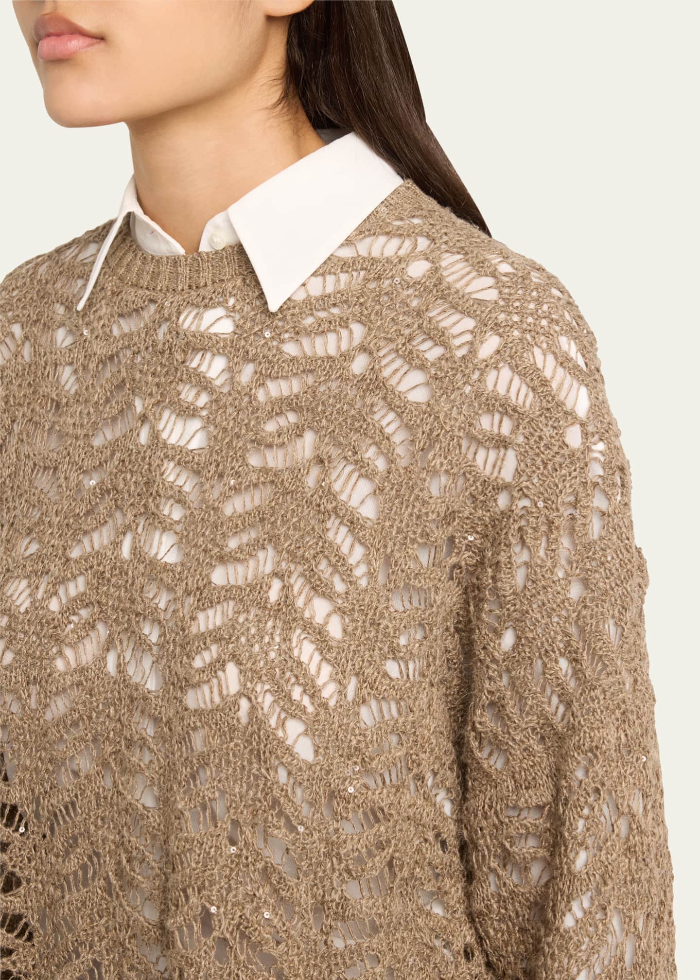 Brunello Cucinelli Paillette Lace Knit Crewneck Sweater Image 5 of 5