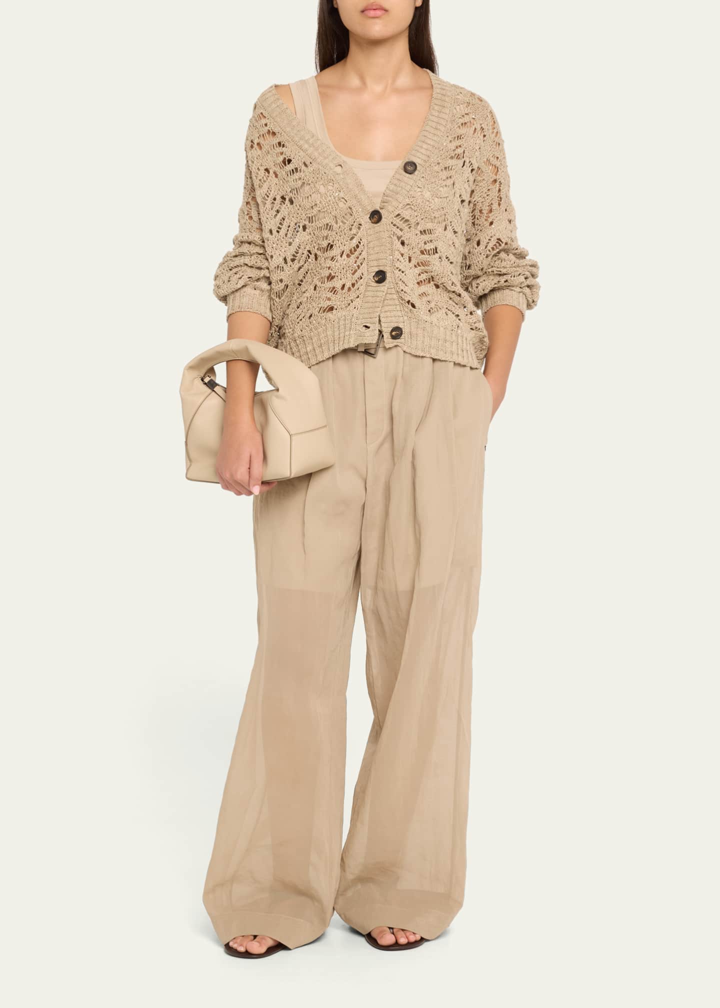 Brunello Cucinelli Paillette Lace Knit V-Neck Cardigan Image 2 of 5