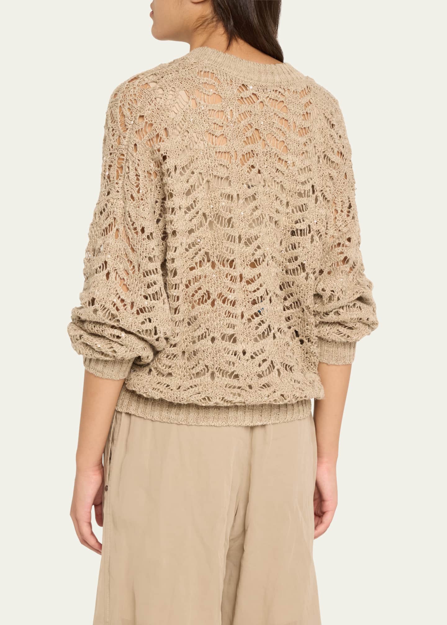 Brunello Cucinelli Paillette Lace Knit V-Neck Cardigan Image 3 of 5