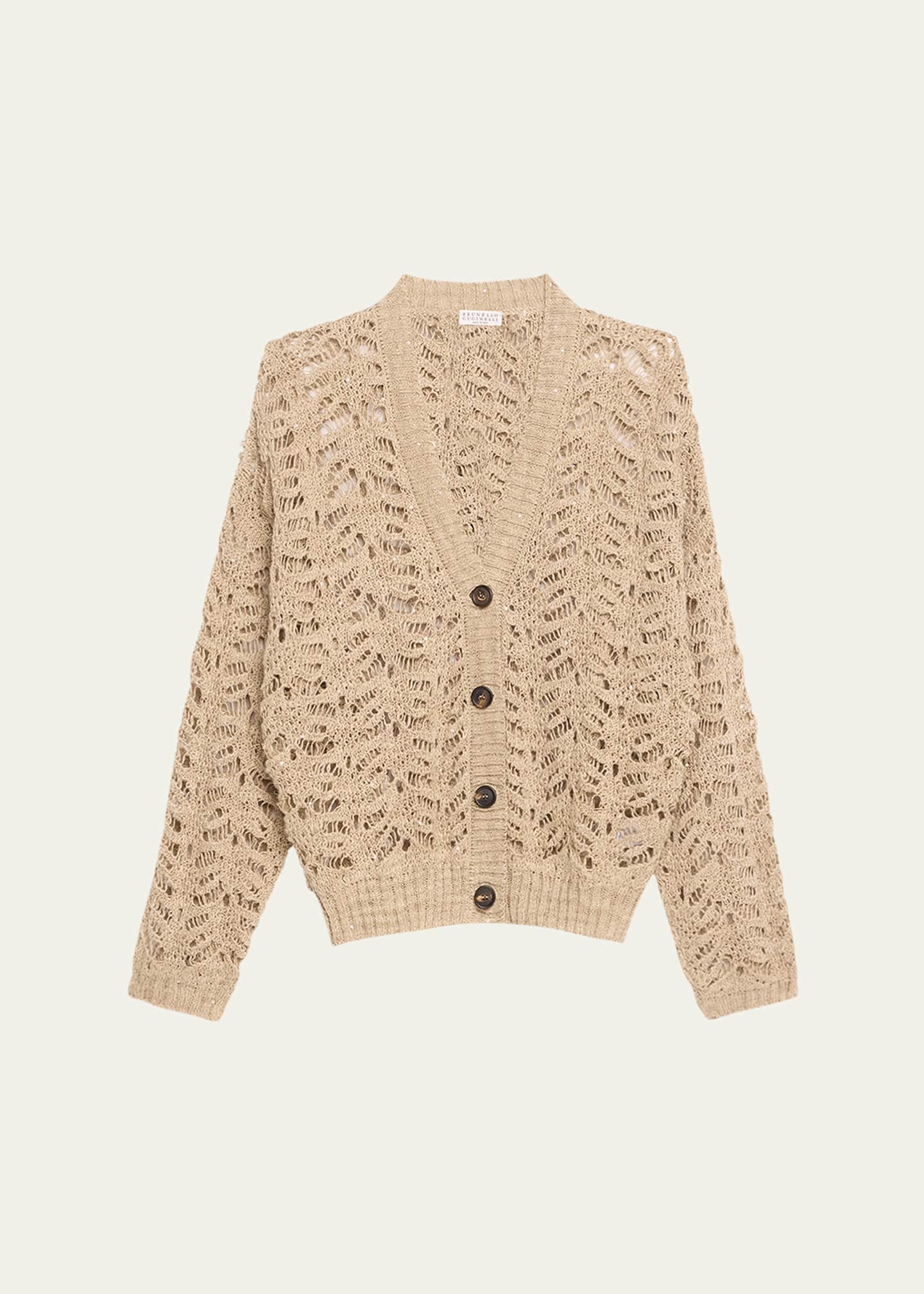 Brunello Cucinelli Paillette Lace Knit V-Neck Cardigan Image 1 of 5