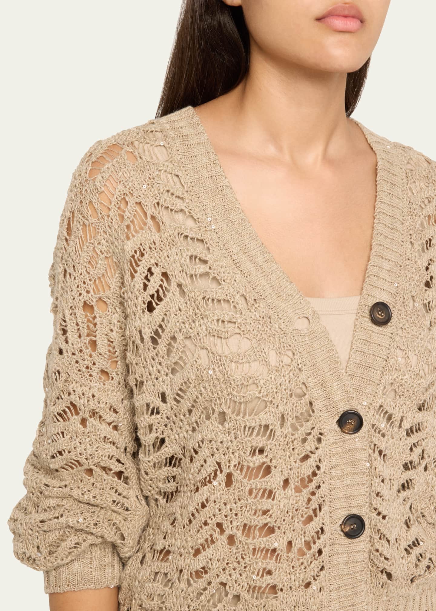 Brunello Cucinelli Paillette Lace Knit V-Neck Cardigan Image 5 of 5