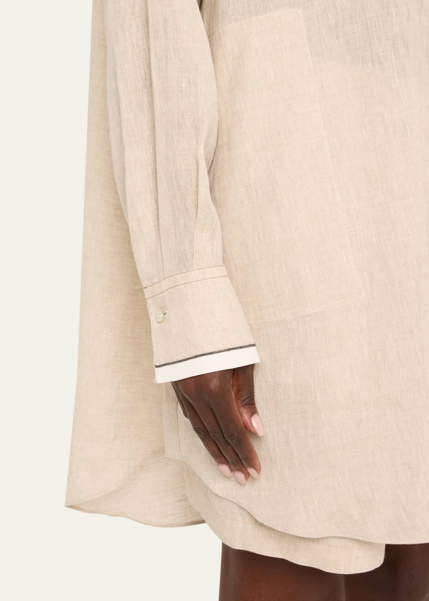 Brunello Cucinelli Linen Oversized Button Down Shirtdress with Satin Cuffs Image 5 of 5