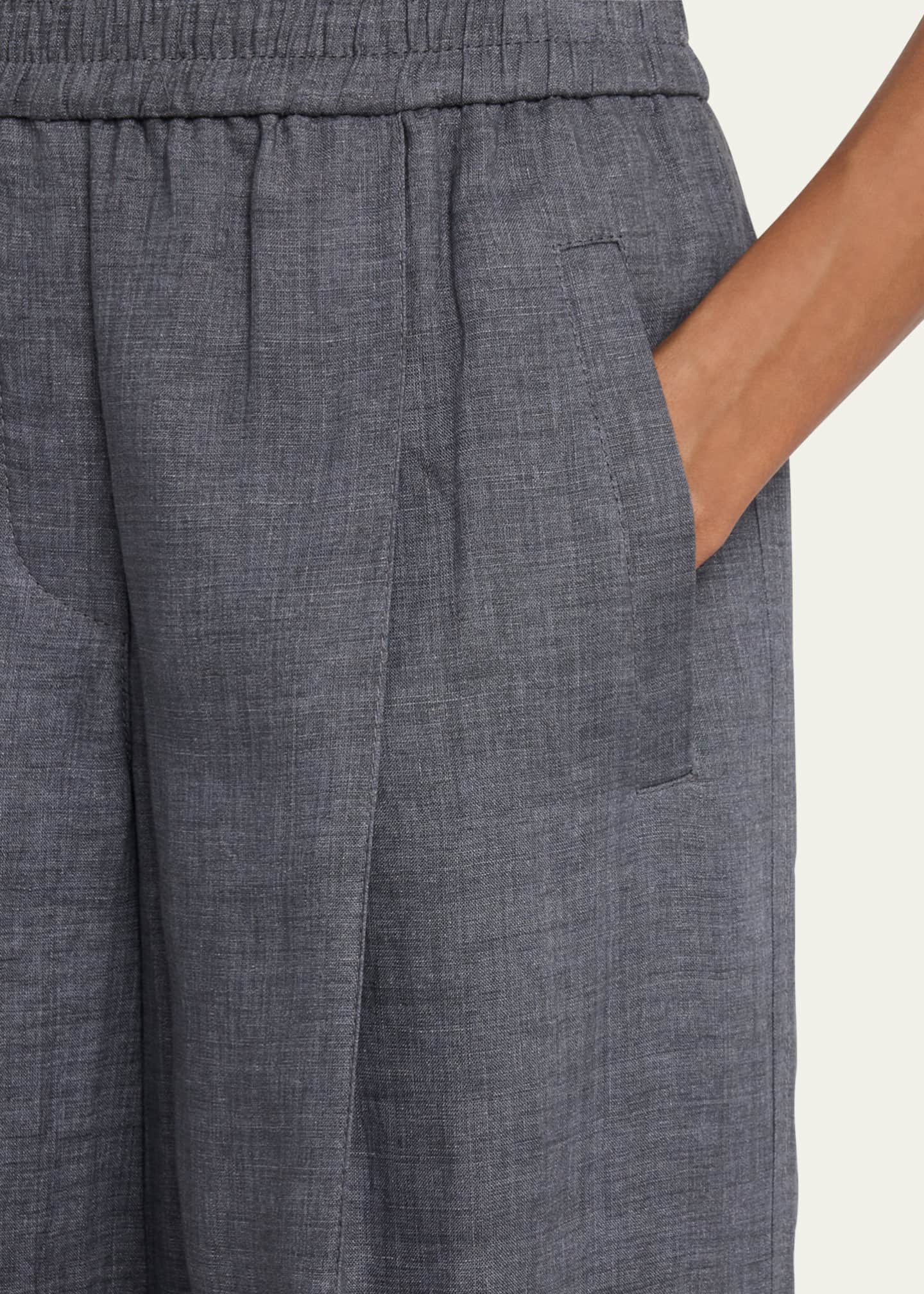 Brunello Cucinelli Pleated Wide-Leg Linen Pull-On Trackpants Image 5 of 5