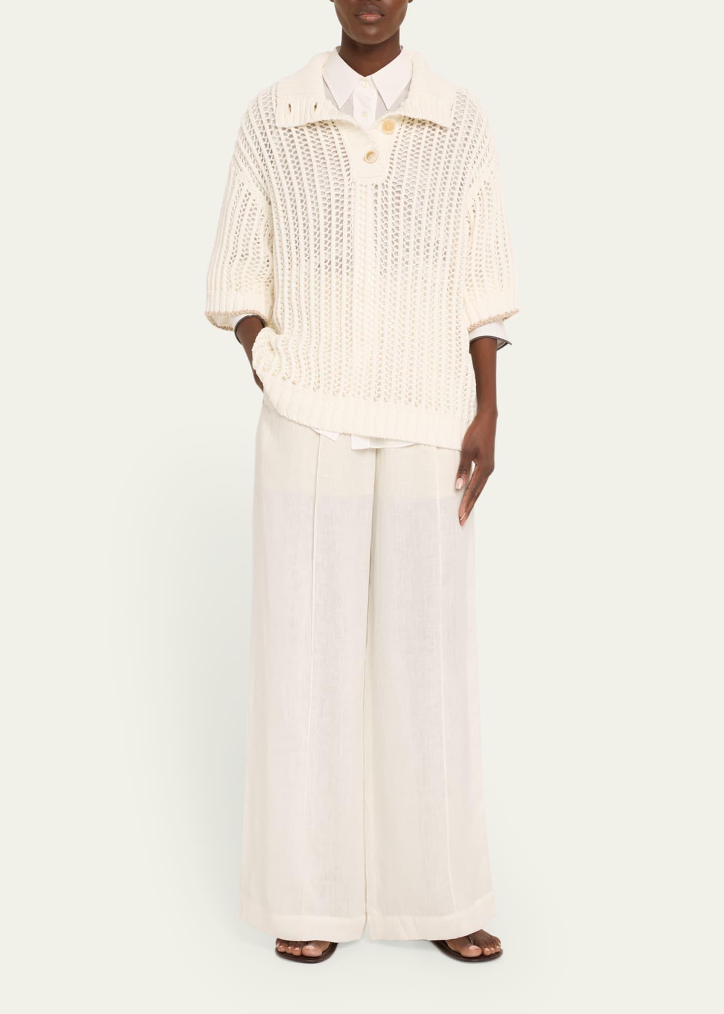 Brunello Cucinelli Pleated Wide-Leg Linen Pull-On Trackpants Image 2 of 5