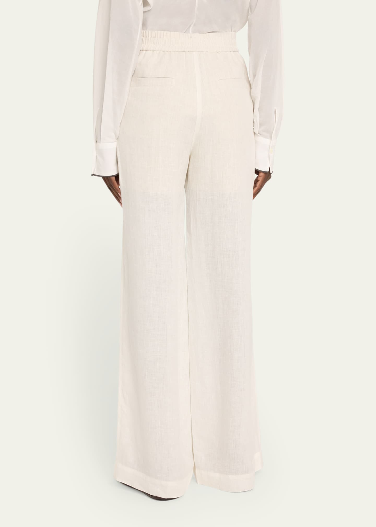 Brunello Cucinelli Pleated Wide-Leg Linen Pull-On Trackpants Image 3 of 5