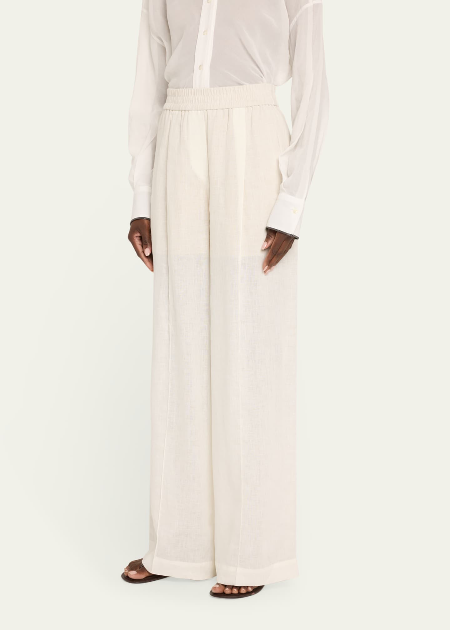 Brunello Cucinelli Pleated Wide-Leg Linen Pull-On Trackpants Image 4 of 5