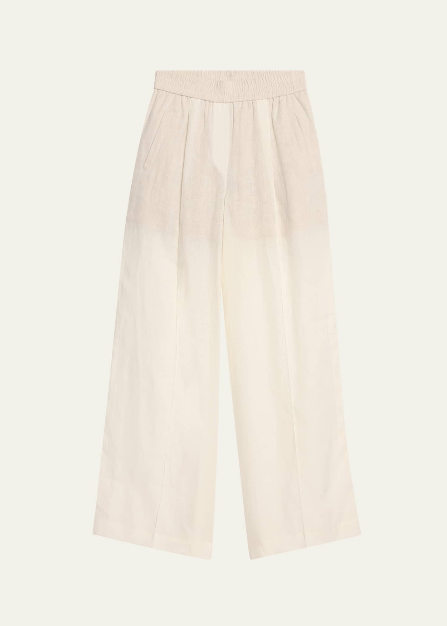 Brunello Cucinelli Pleated Wide-Leg Linen Pull-On Trackpants Image 1 of 5