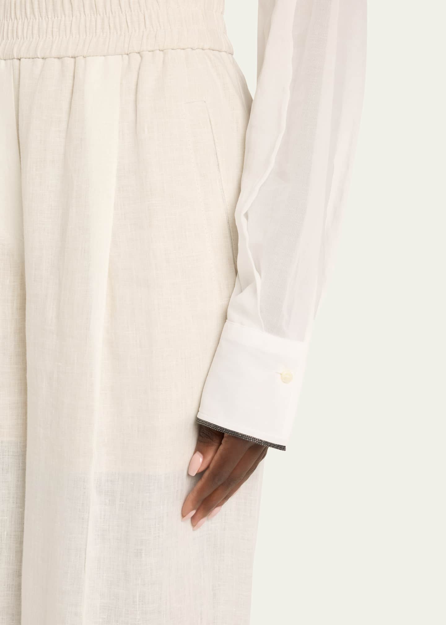 Brunello Cucinelli Pleated Wide-Leg Linen Pull-On Trackpants Image 5 of 5