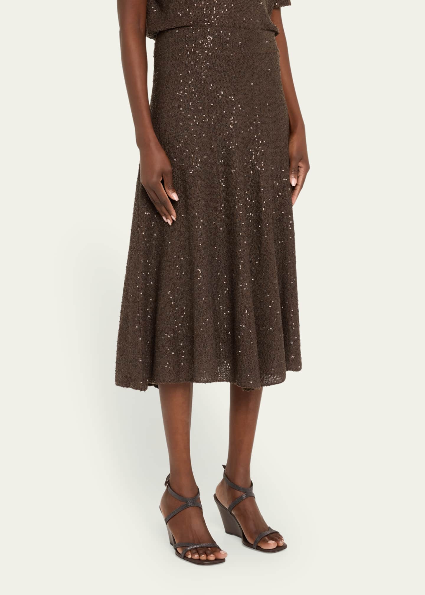 Brunello Cucinelli Sequined Cashmere Midi Skirt Image 4 of 5