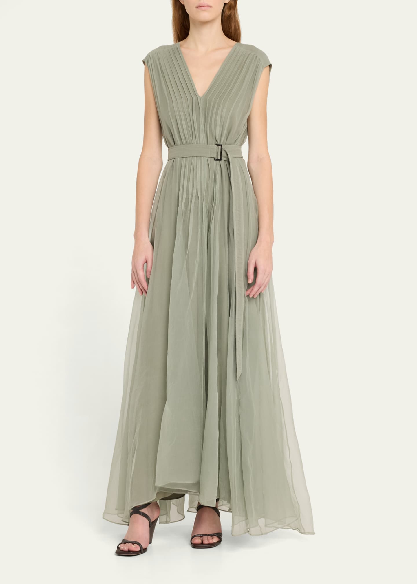 Brunello Cucinelli Crispy Silk Organza Belted Volume Dress Image 2 of 5