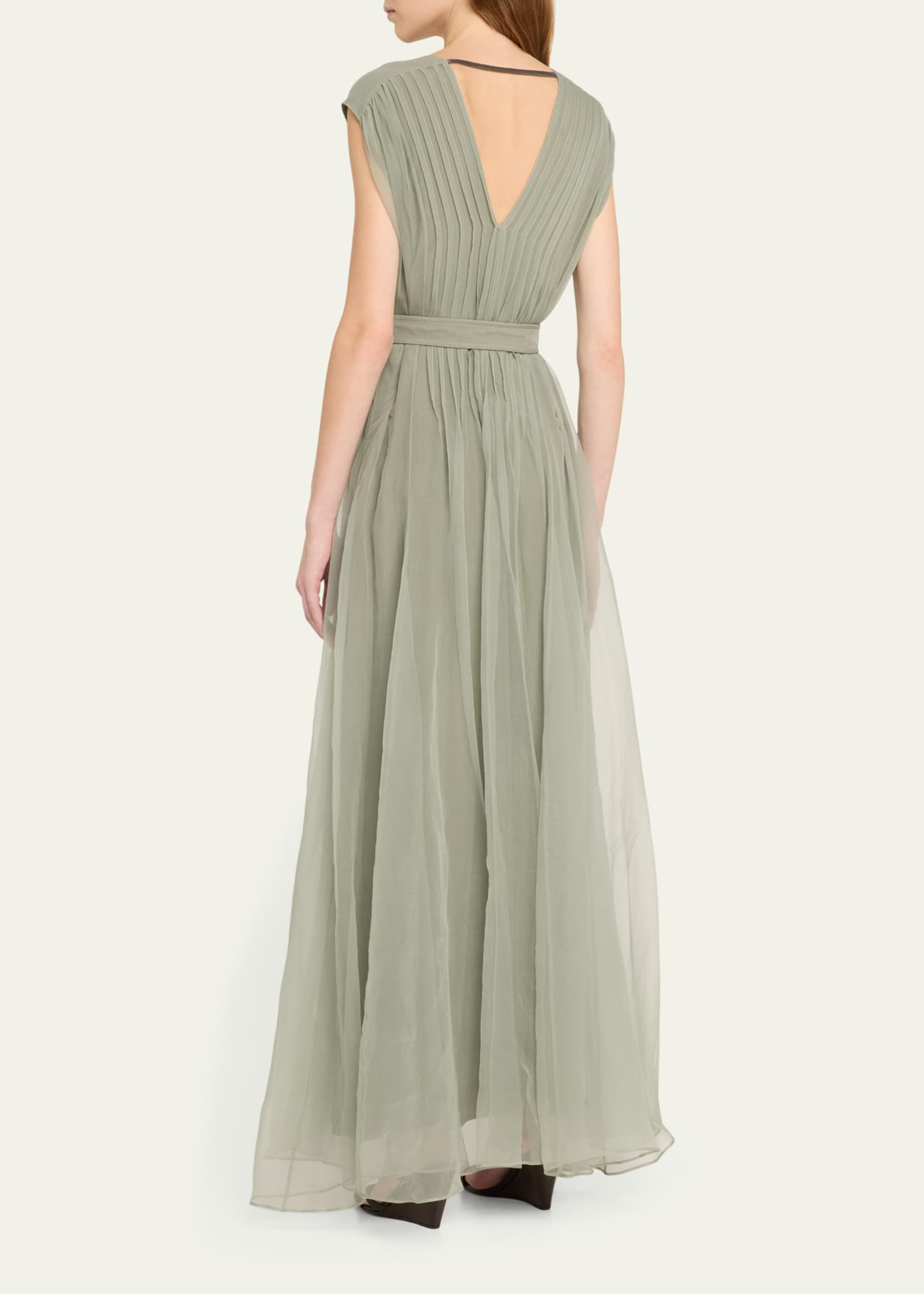 Brunello Cucinelli Crispy Silk Organza Belted Volume Dress Image 3 of 5