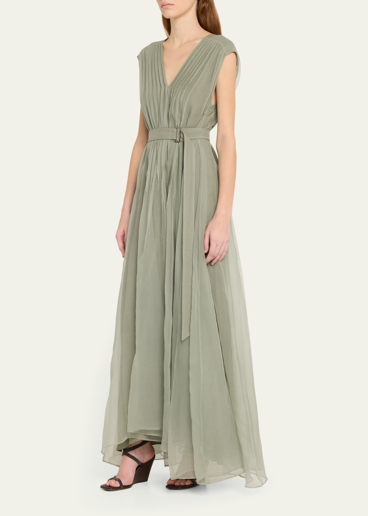 Brunello Cucinelli Crispy Silk Organza Belted Volume Dress Image 4 of 5