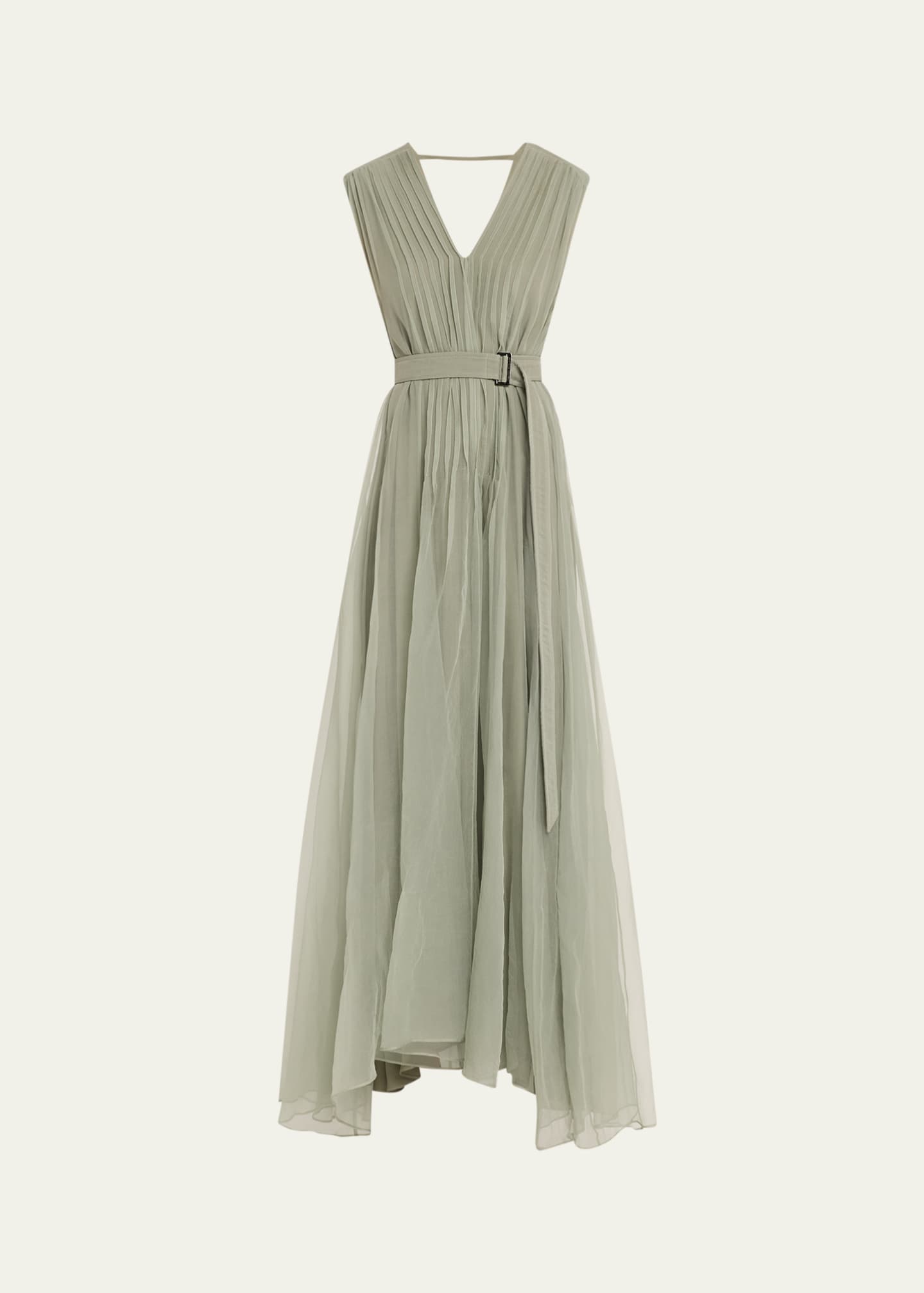 Brunello Cucinelli Crispy Silk Organza Belted Volume Dress Image 1 of 5