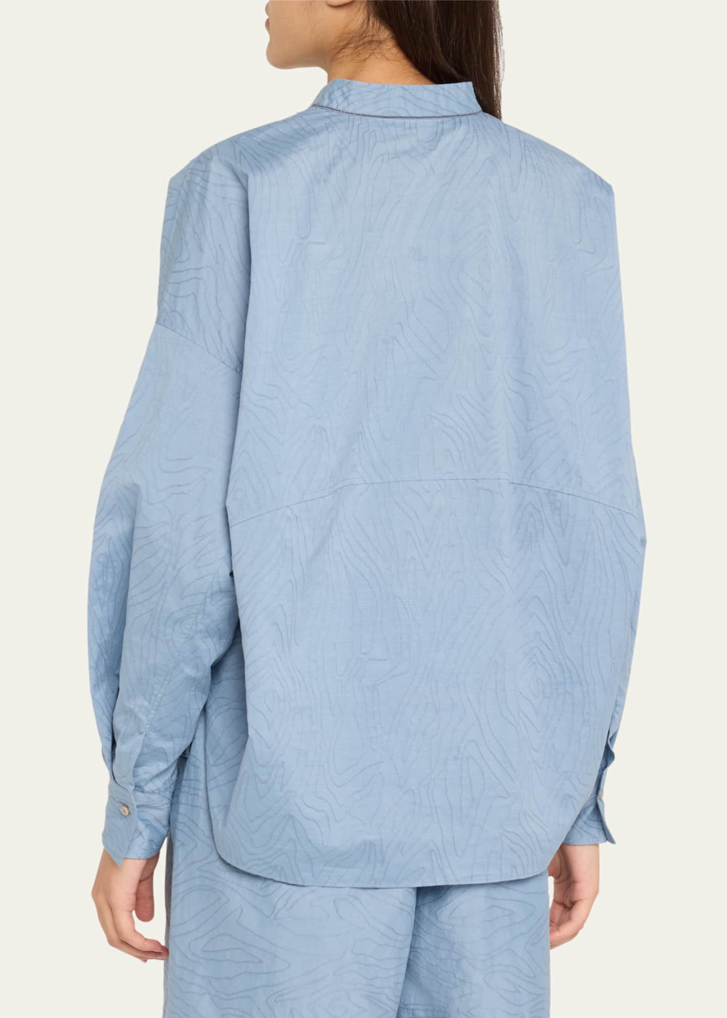 Brunello Cucinelli Abstract Animal Jacquard Mandarin Collar Top Image 3 of 5
