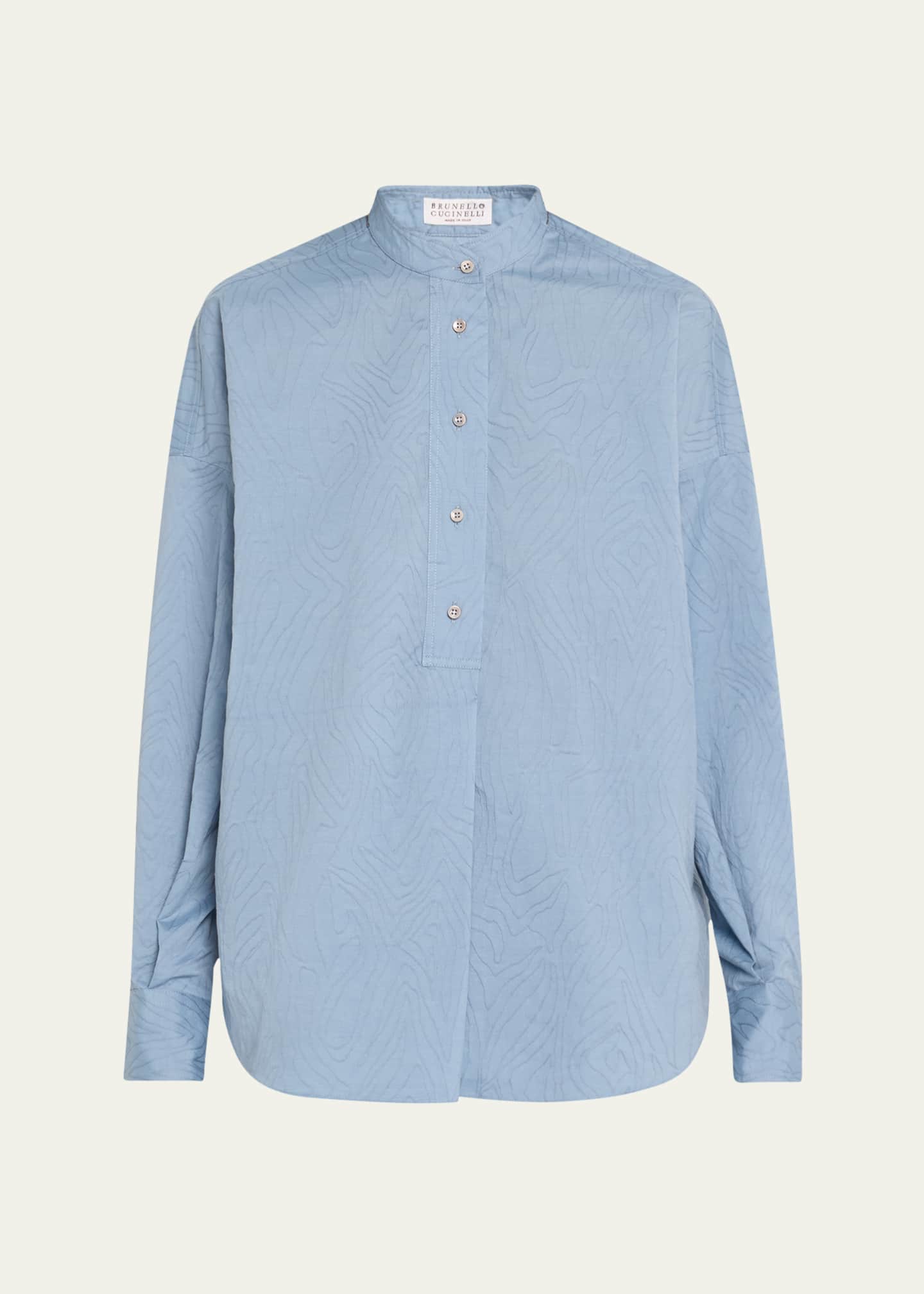 Brunello Cucinelli Abstract Animal Jacquard Mandarin Collar Top Image 1 of 5
