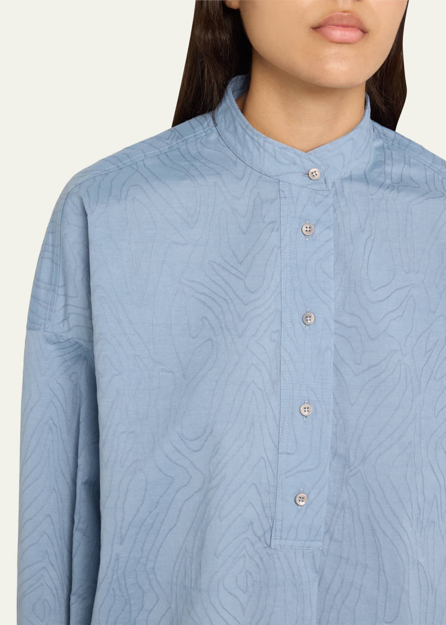 Brunello Cucinelli Abstract Animal Jacquard Mandarin Collar Top Image 5 of 5