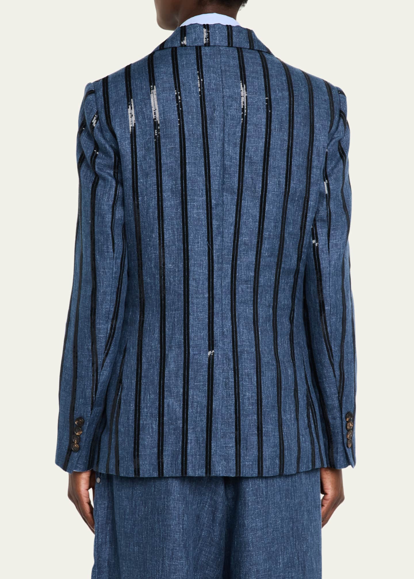 Brunello Cucinelli Paillette Striped Denim-Effect Linen Single-Breasted Blazer Image 3 of 4